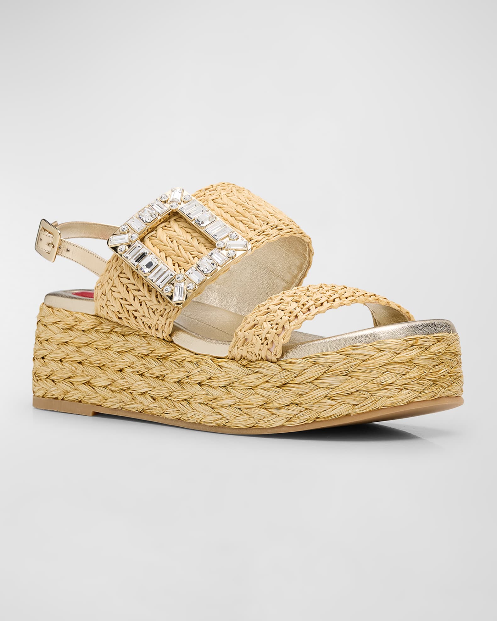 Raffia Crystal Buckle Platform Sandals 1