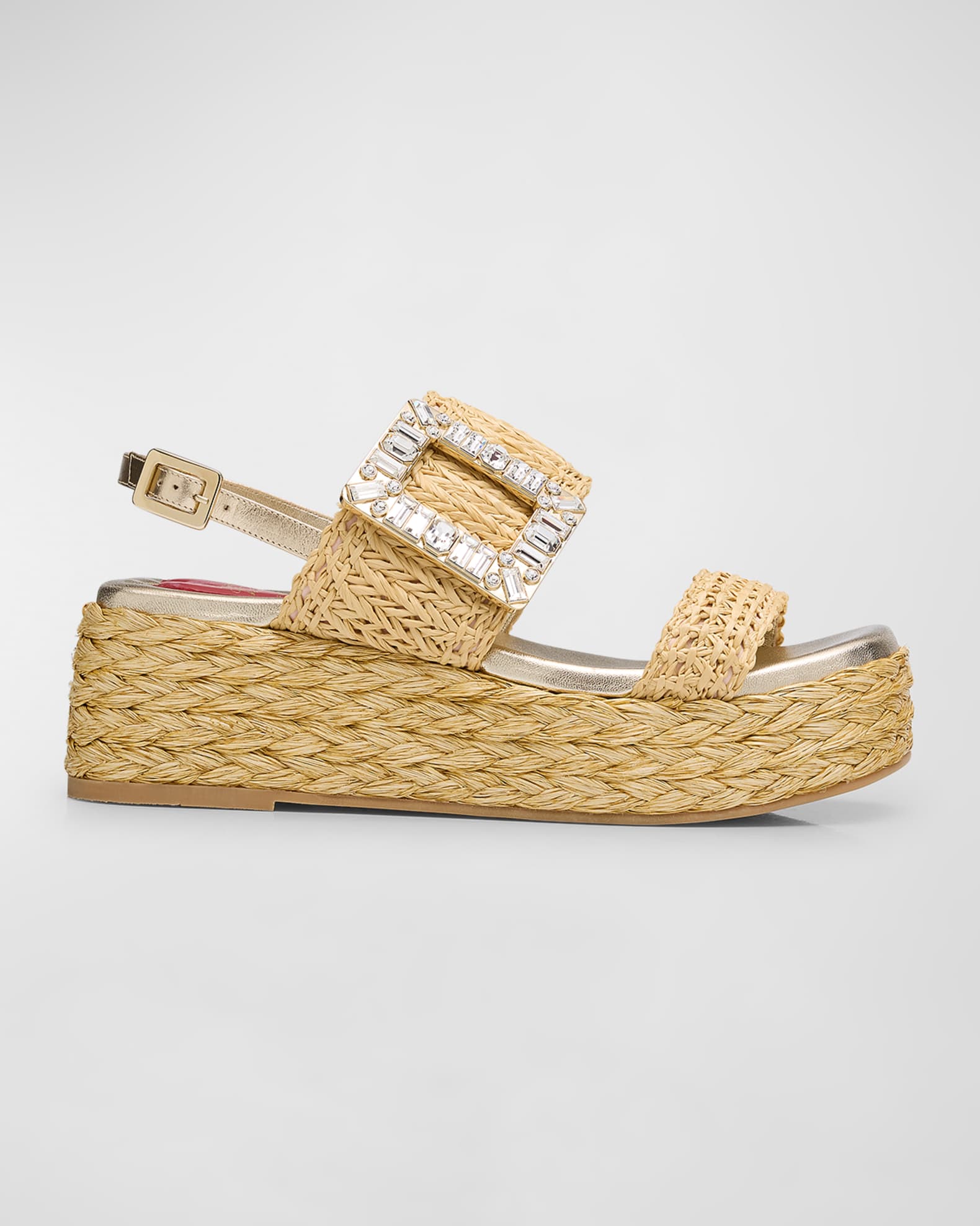 Raffia Crystal Buckle Platform Sandals 0