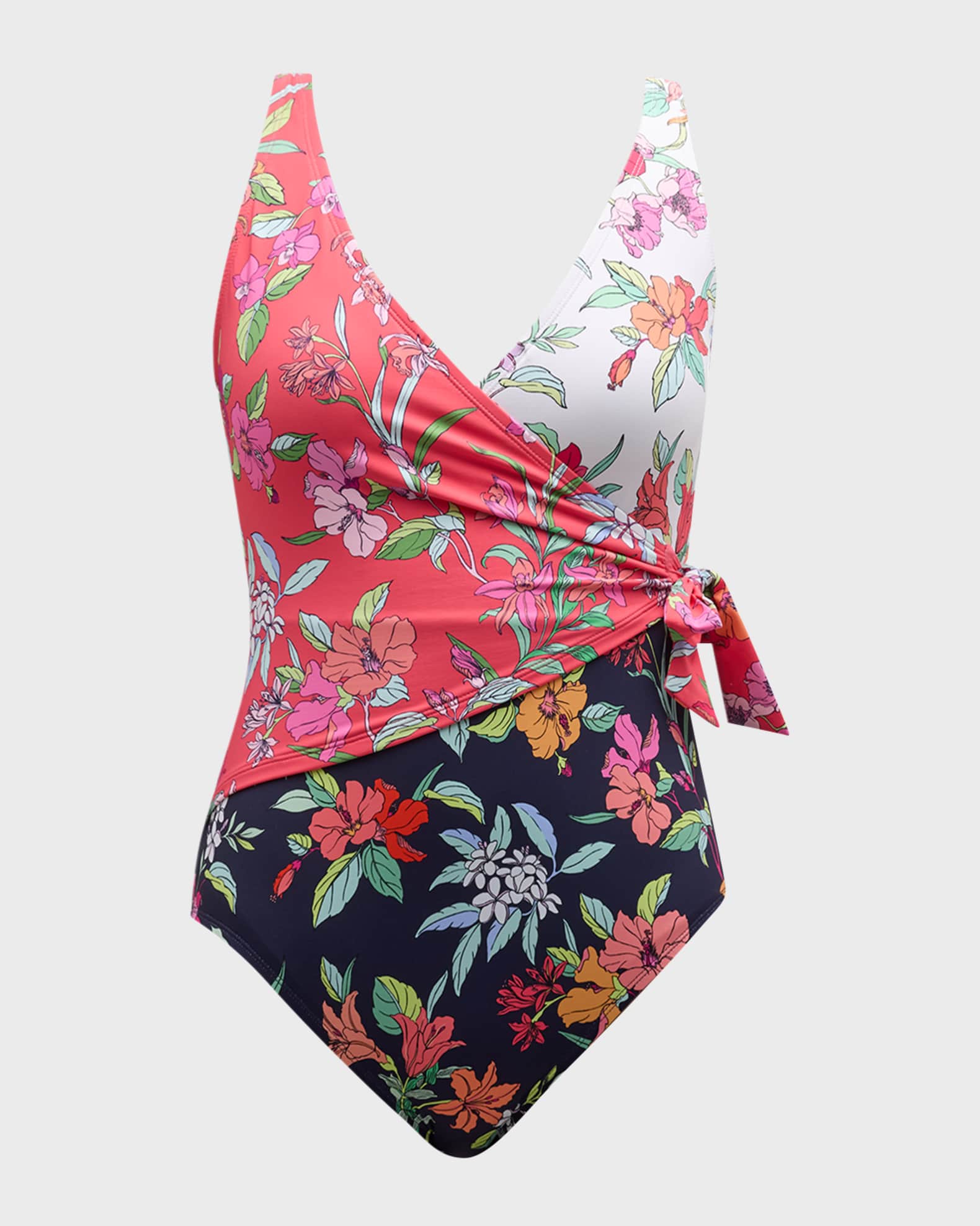 Tommy Bahama Summer Floral Wrap-Front One-Piece Swimsuit