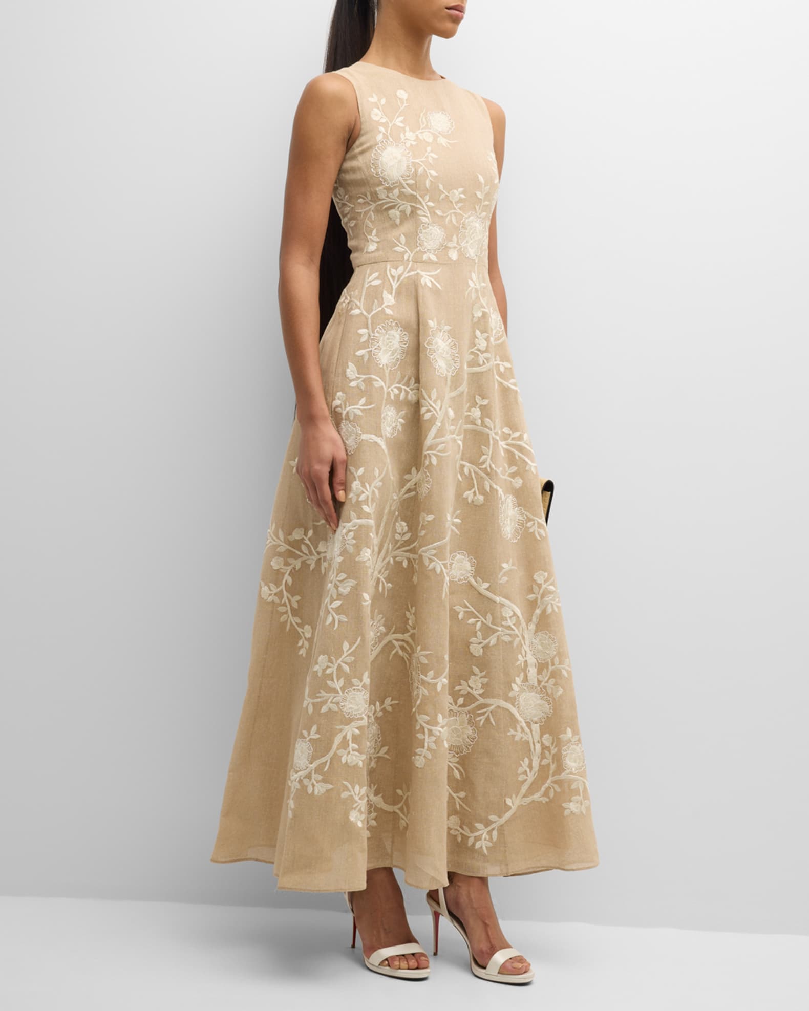Adam Lippes Eloise Floral Vine Embroidered Cotton Burlap Maxi Dress Neiman Marcus