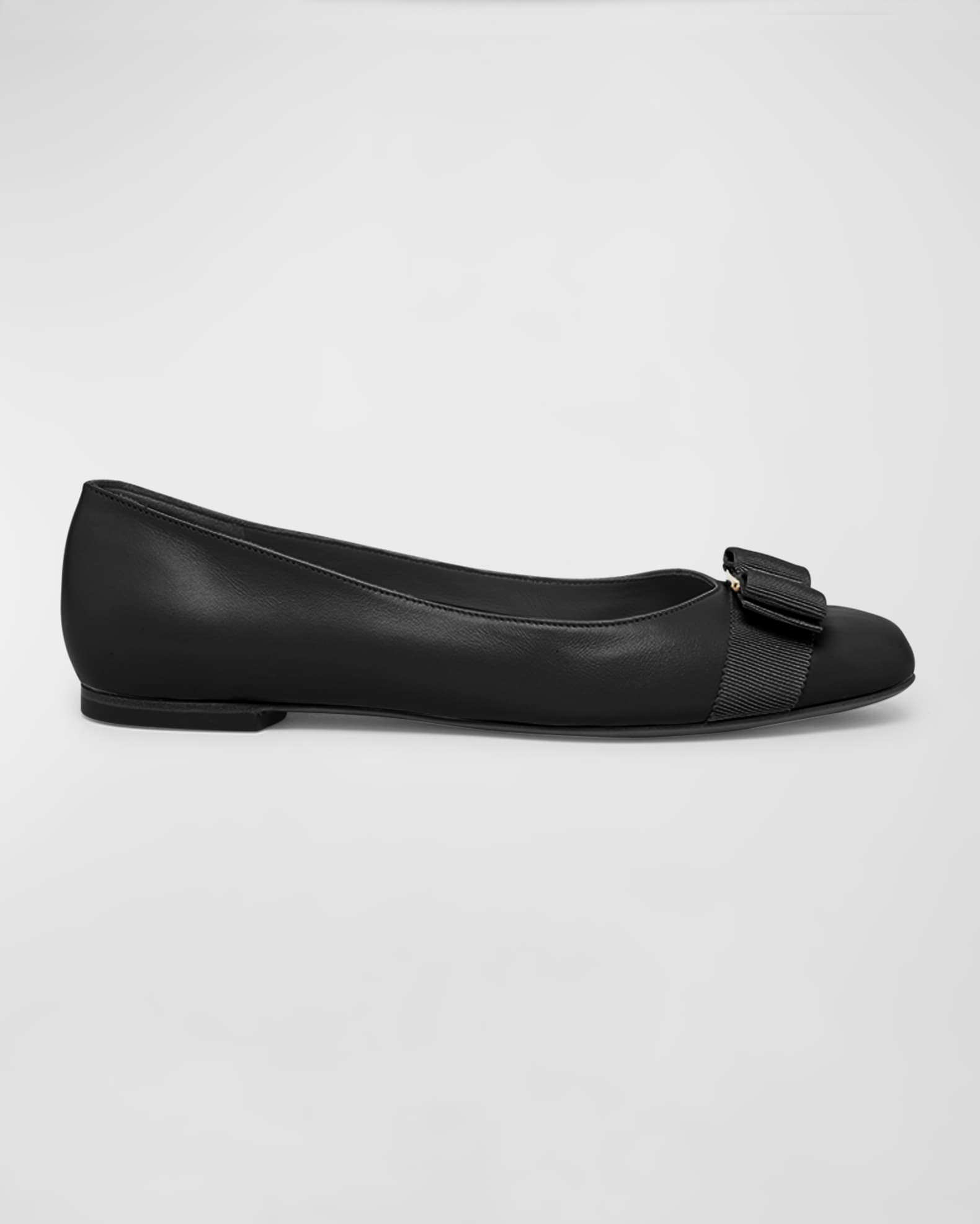 Ferragamo Varina Leather Bow Ballerina Flats
