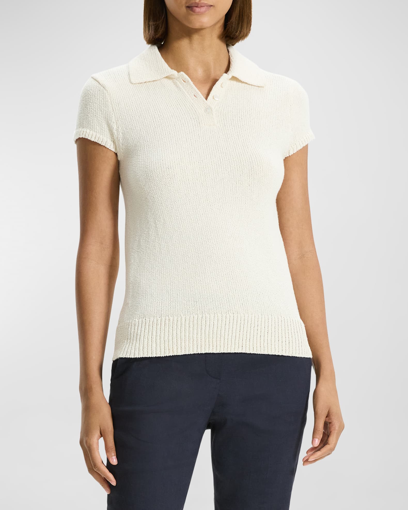 Cap-Sleeve Cotton and Merino Wool Polo Top 0