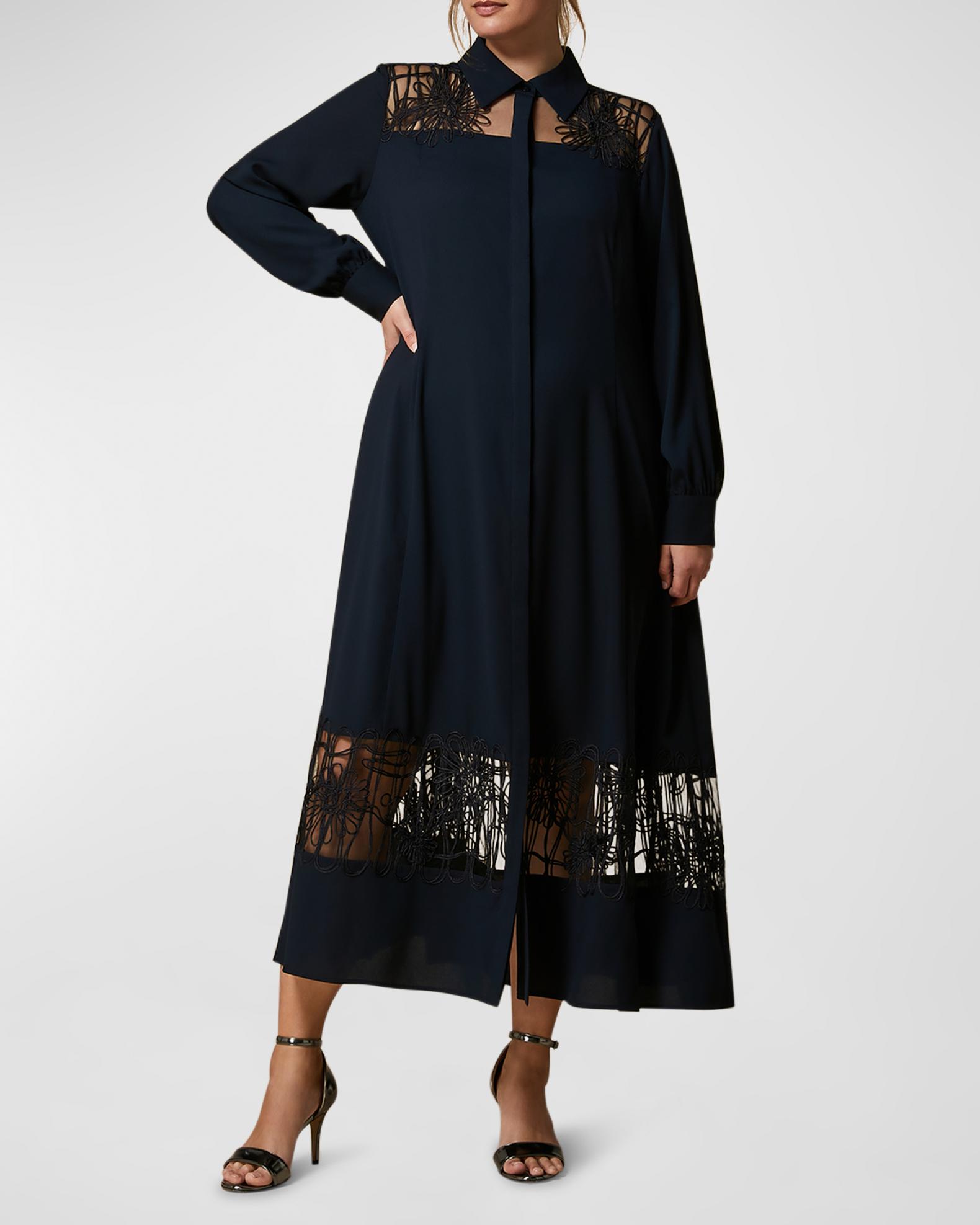 Marina Rinaldi Plus Size Sumero Embroidered Crepe Midi Dress Neiman