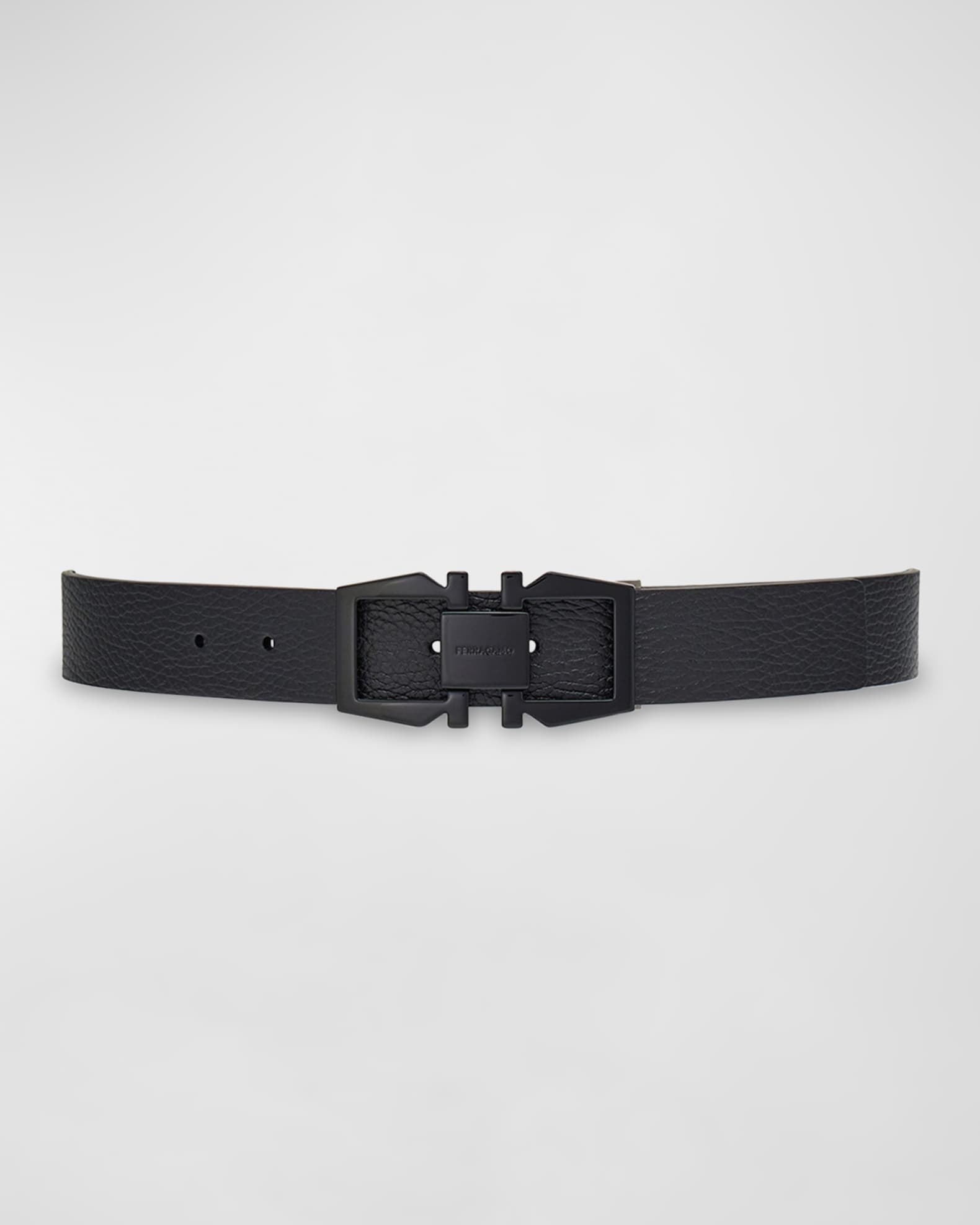 Ferragamo Men s Gancini embossed Reversible Leather Belt Nero