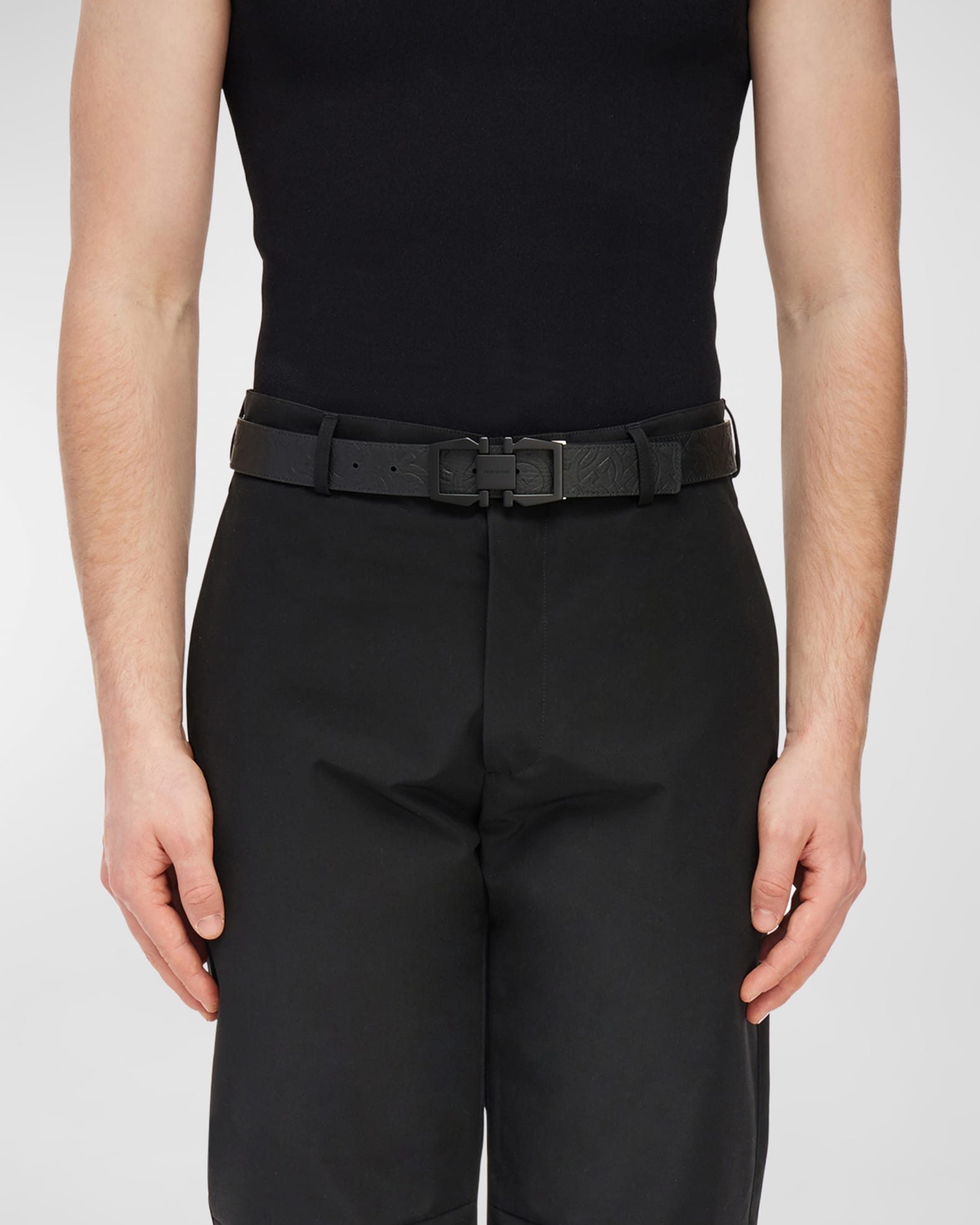 Ferragamo Men's Gancini-Embossed Reversible Leather Belt