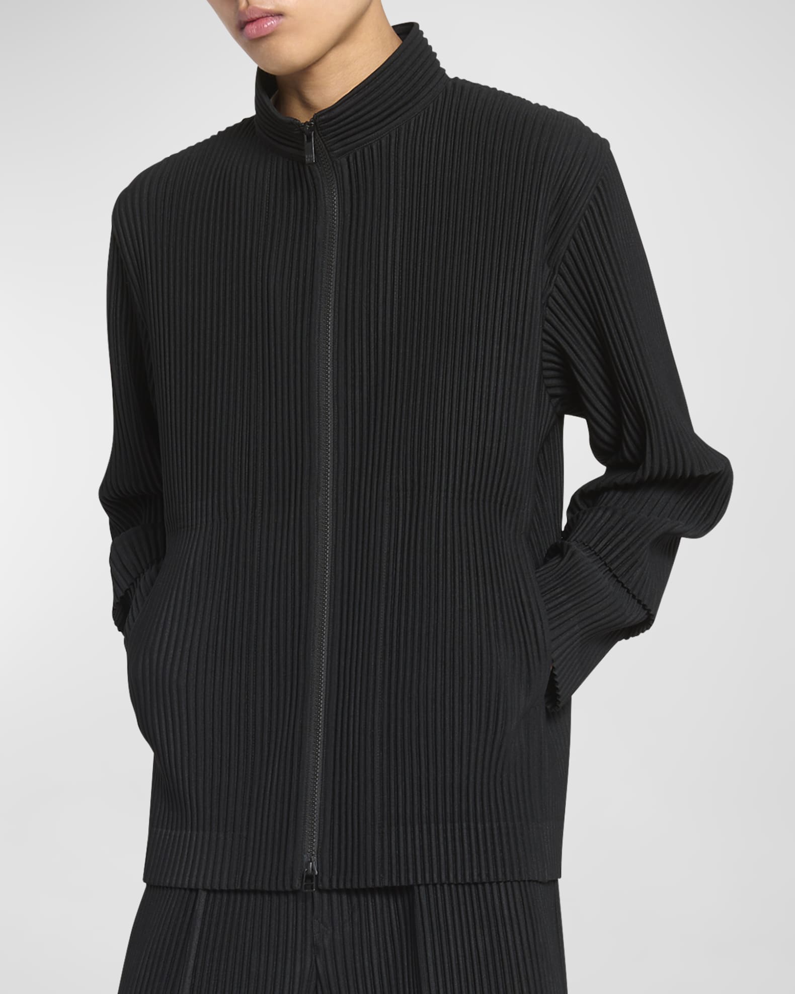 Homme Plisse Issey Miyake Men's Pleated Cargo Zip Jacket | Neiman Marcus