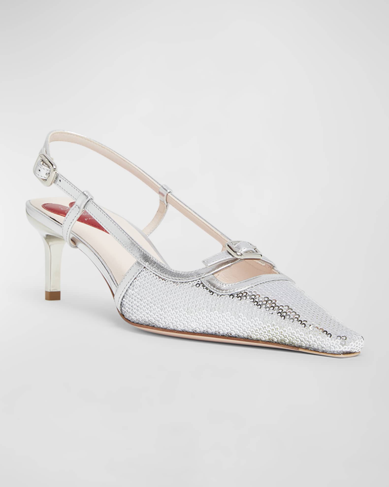 Mini Buckle Metallic Sequin Slingback Pumps 1