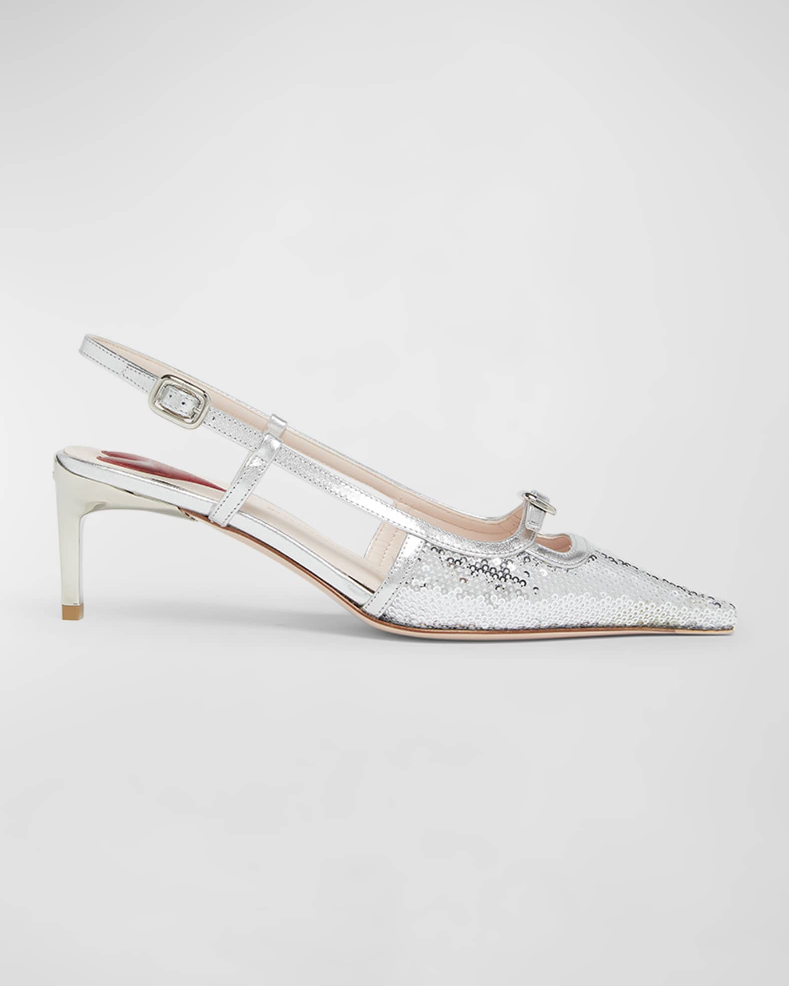 Mini Buckle Metallic Sequin Slingback Pumps 0