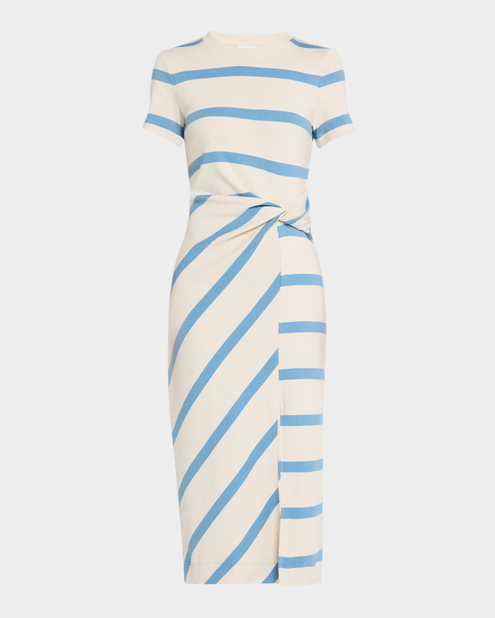 Cody Twisted-Waist Short-Sleeve Striped Midi Dress 0