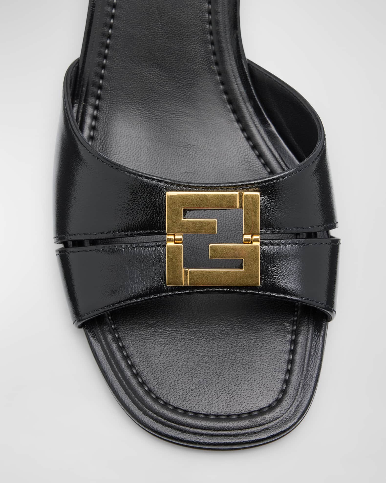 Fendi Fold Leather Kitten Heel Sandals Neiman Marcus