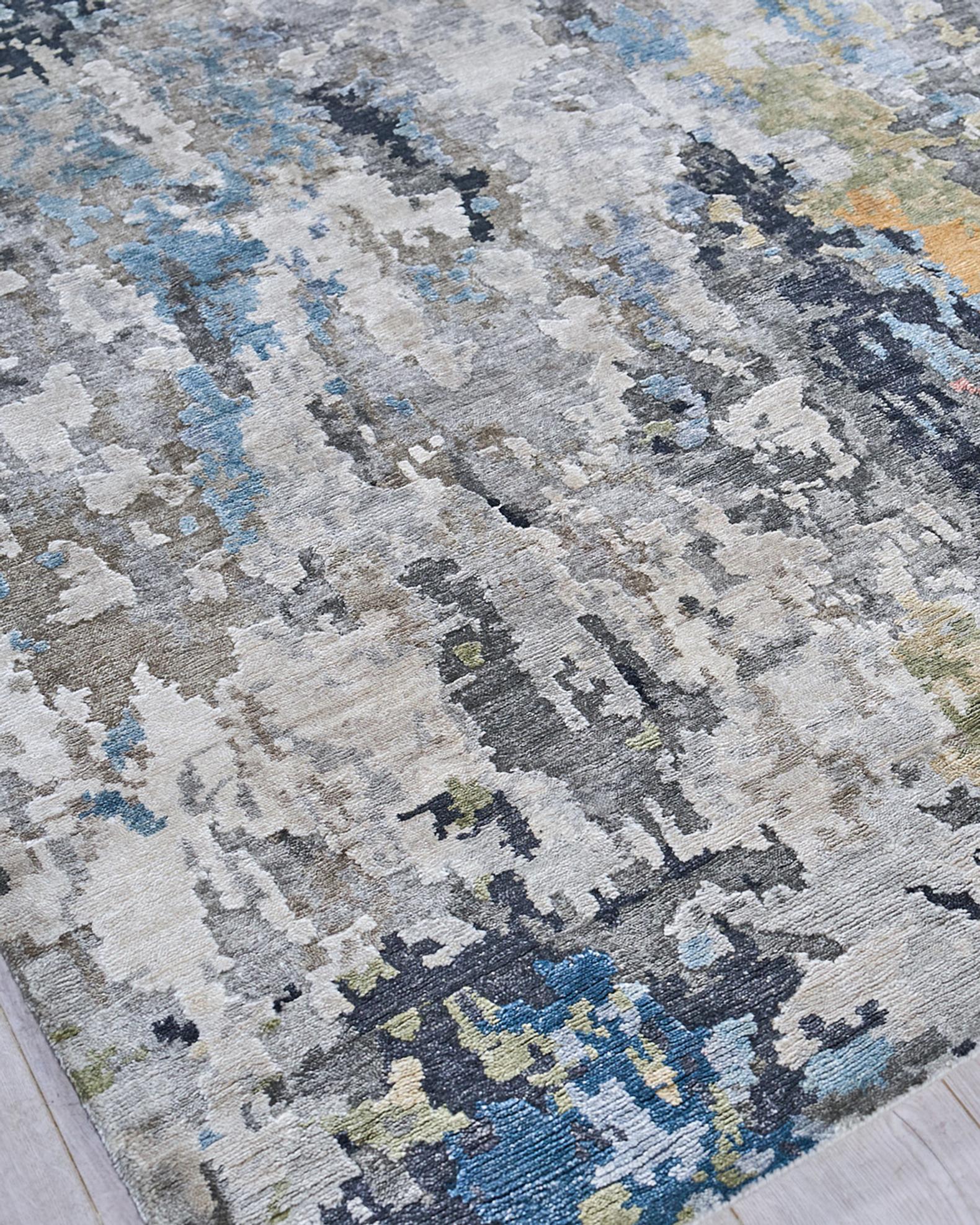 Floor Art Hand-Knotted Silver & Gray Rug | Neiman Marcus