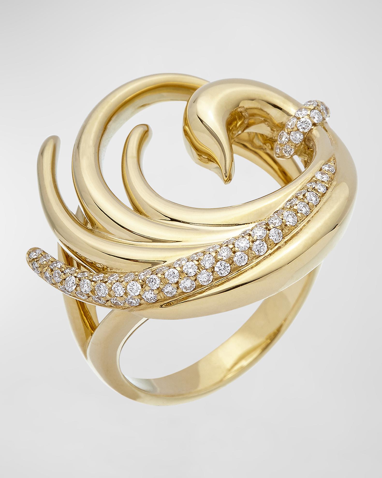 Krisonia 18K Yellow Gold Diamond Swan Ring, Size 7 | Neiman Marcus