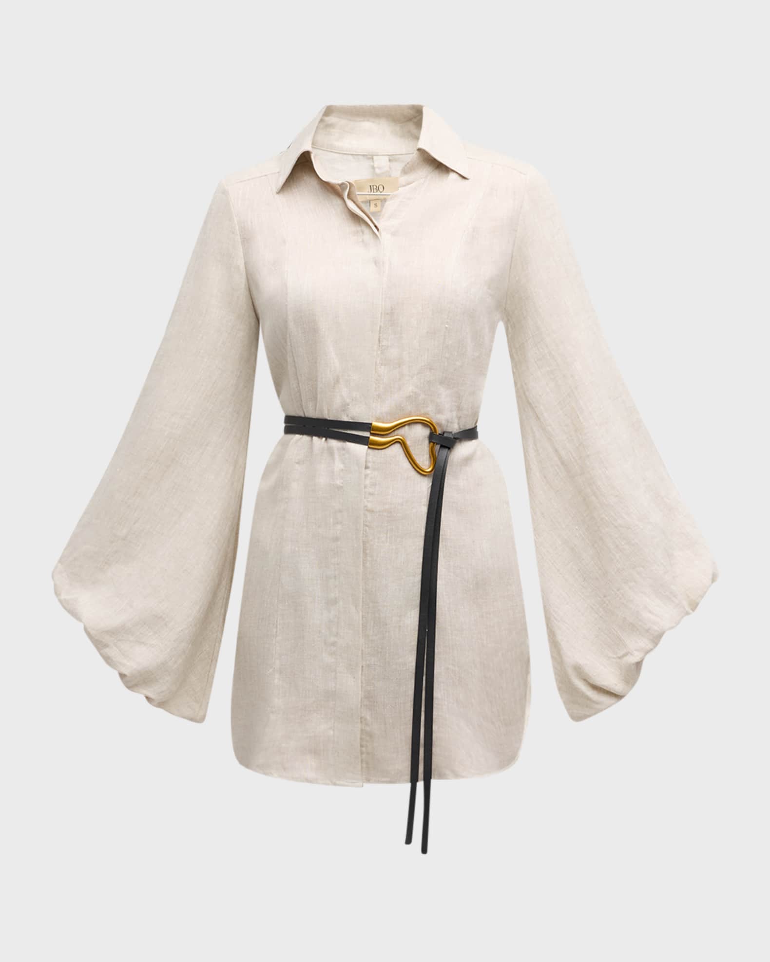 JBQ Antonia Mini Linen Shirtdress with Voluminous Sleeves