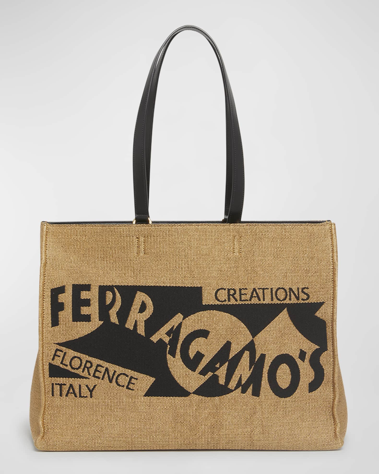 Ferragamo F Signature Raffia Tote Bag Neiman Marcus