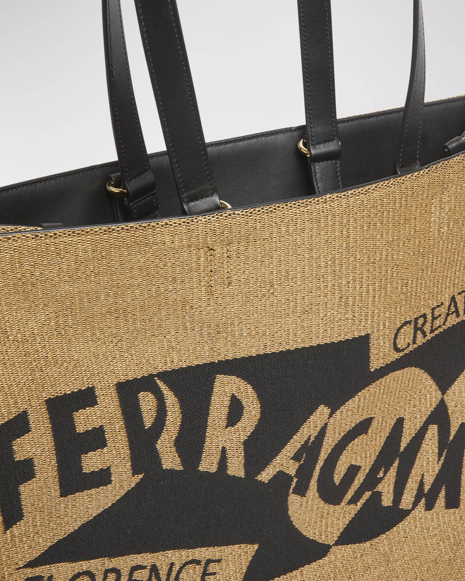 Ferragamo F Signature Raffia Tote Bag | Neiman Marcus