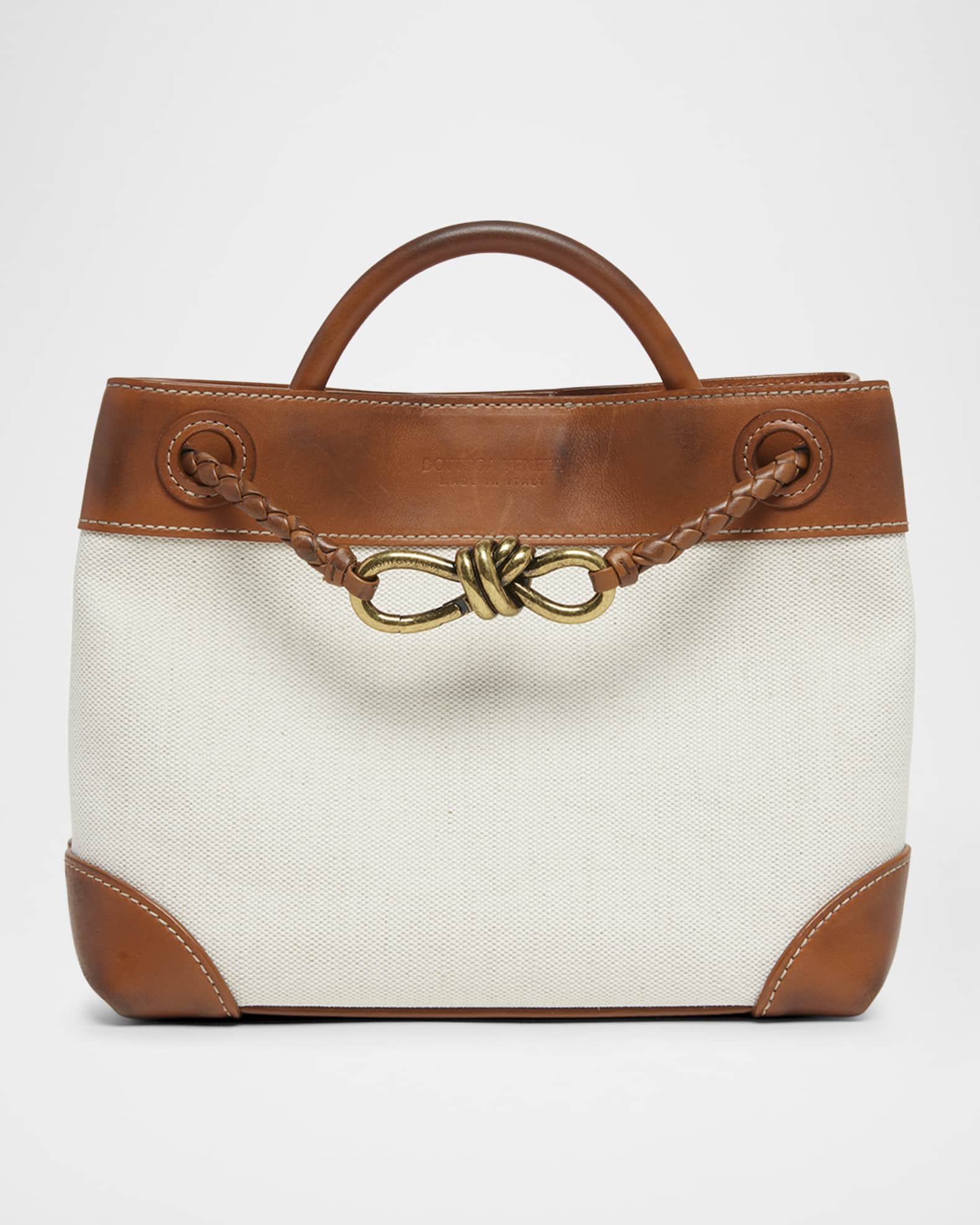 bv medium andiamo 32 brown lambskin white canvas