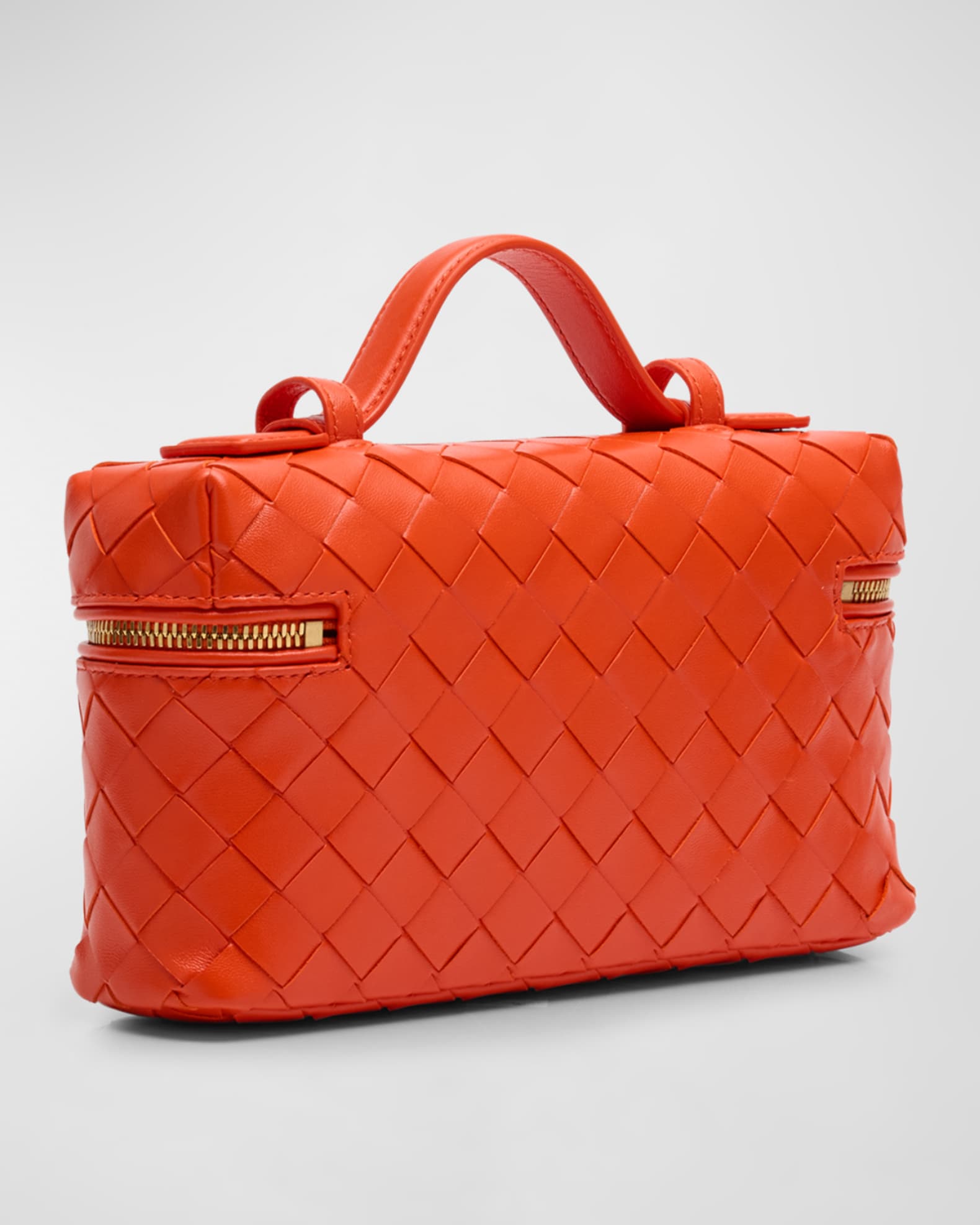Bottega Veneta Vanity Case Intrecciato Leather Crossbody Orange Gold
