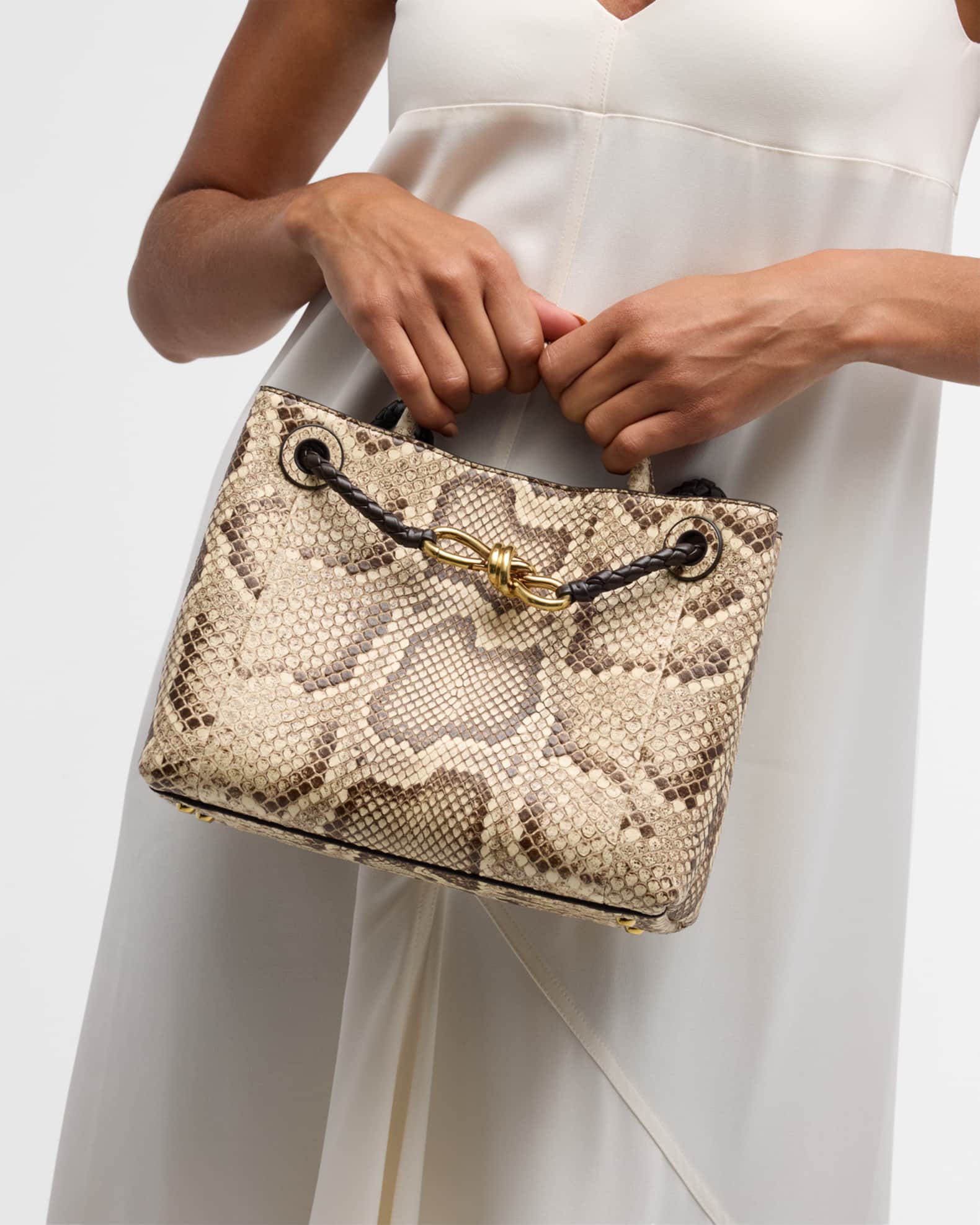 Bottega Veneta Small Andiamo Python Tote Bag | Neiman Marcus