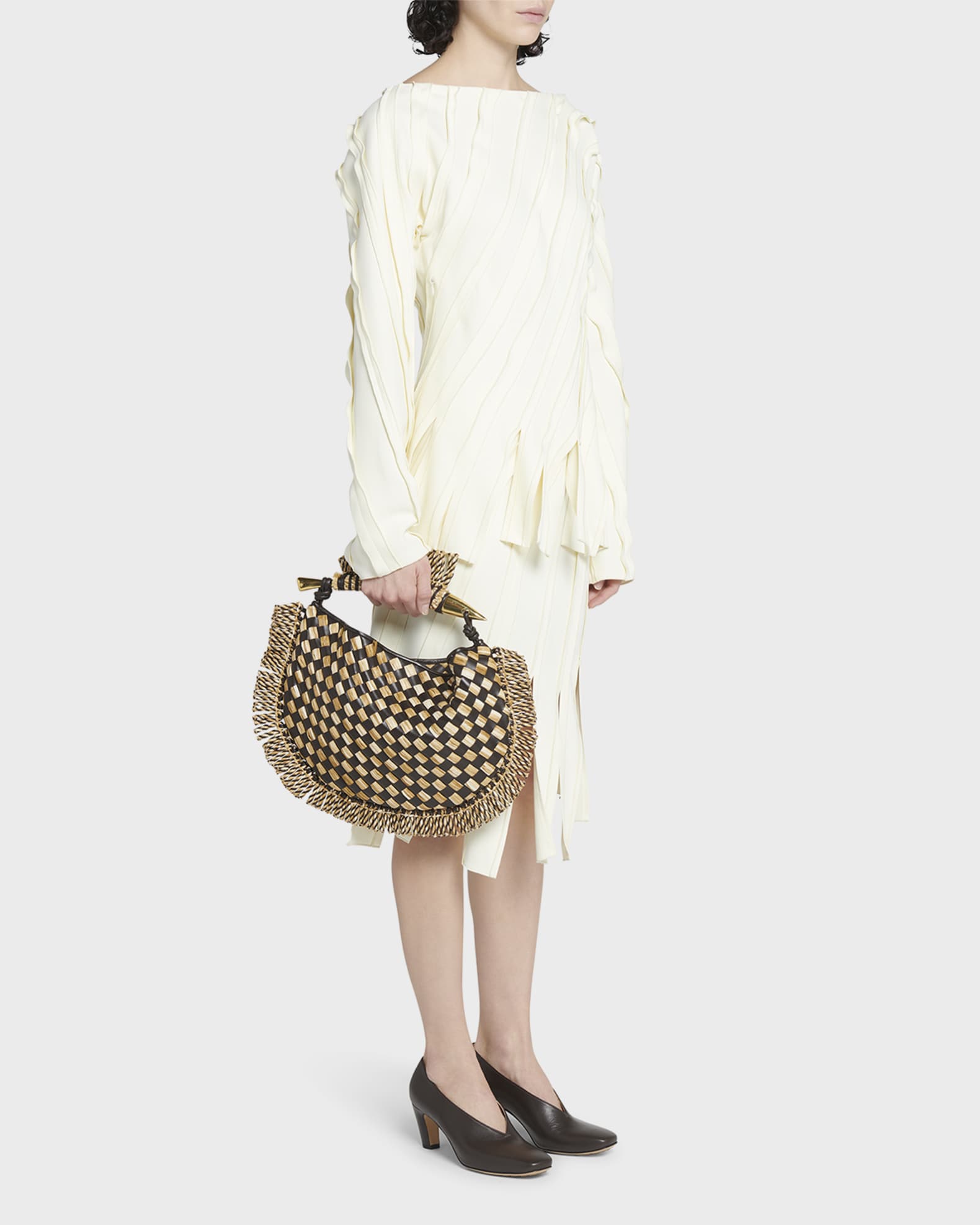 BOTTEGA VENETA スモール FEARRINGS Bottega Veneta Small Sardine Fringe Raffia Top-Handle Bag