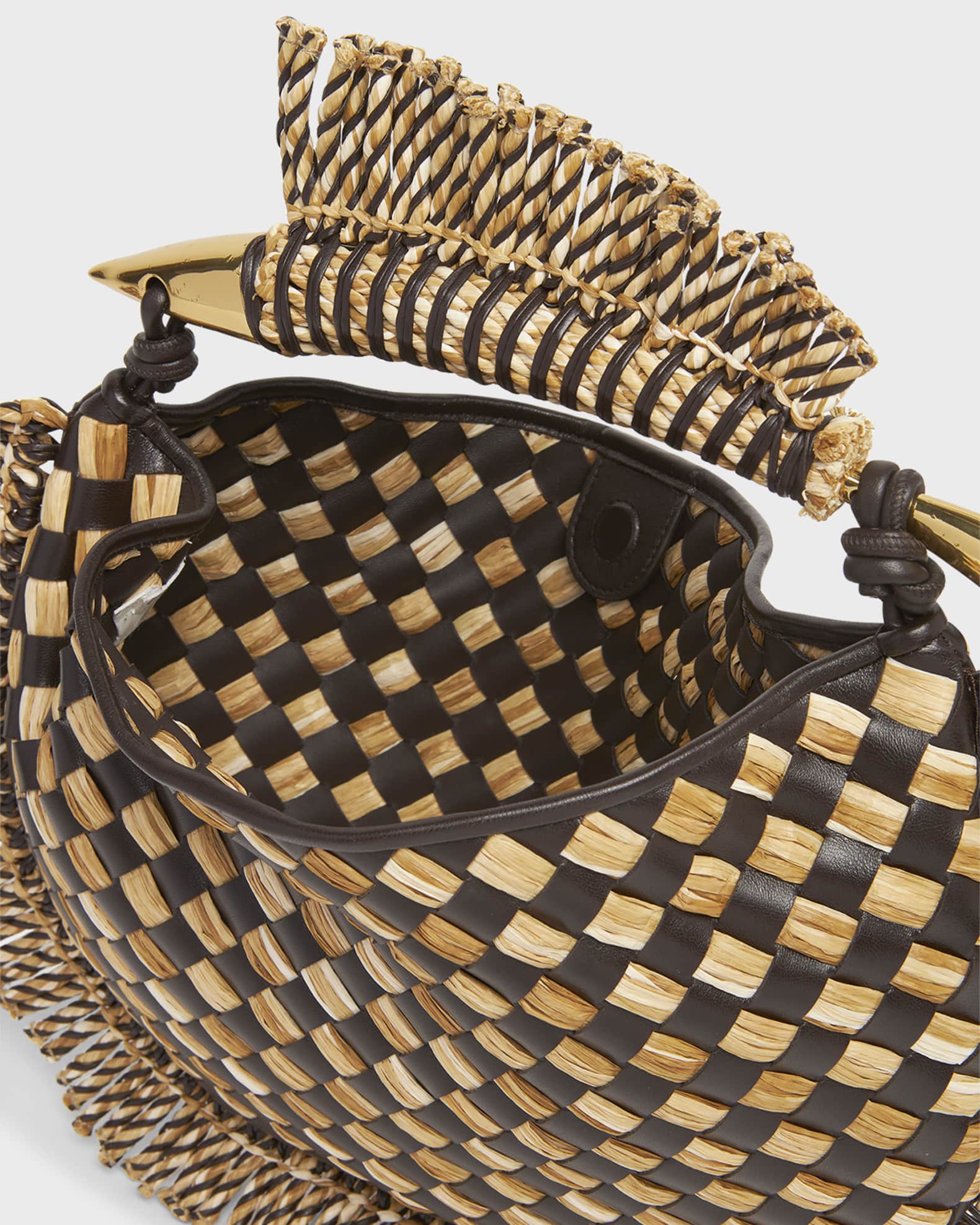 Bottega Veneta Small Sardine Fringe Raffia Top-Handle Bag