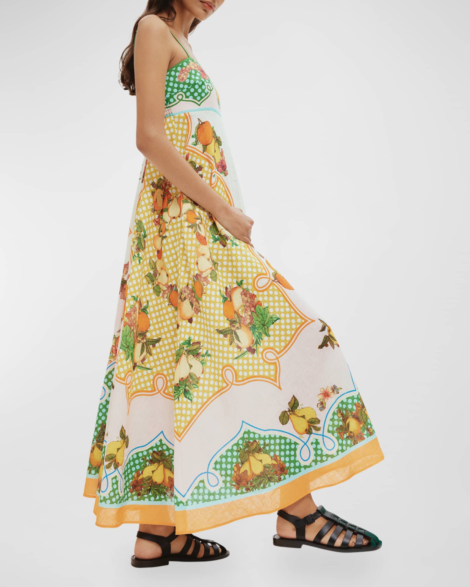 Alemais Flores Square-Neck Linen Midi Sundress