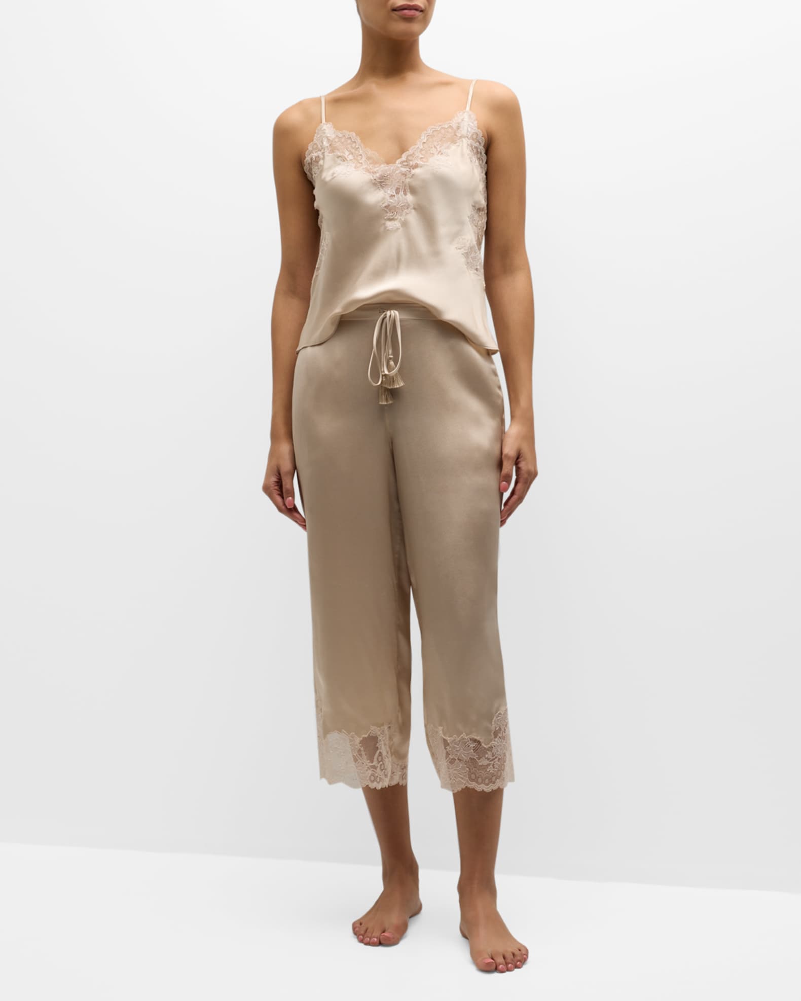 Lolita Cropped Lace-Trim Charmeuse Pajama Set 1