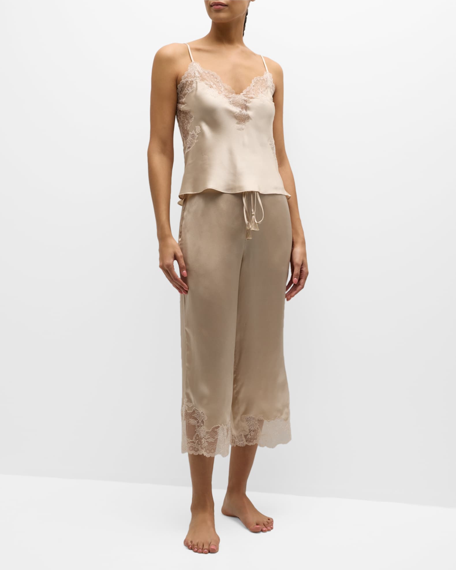 Lolita Cropped Lace-Trim Charmeuse Pajama Set 0
