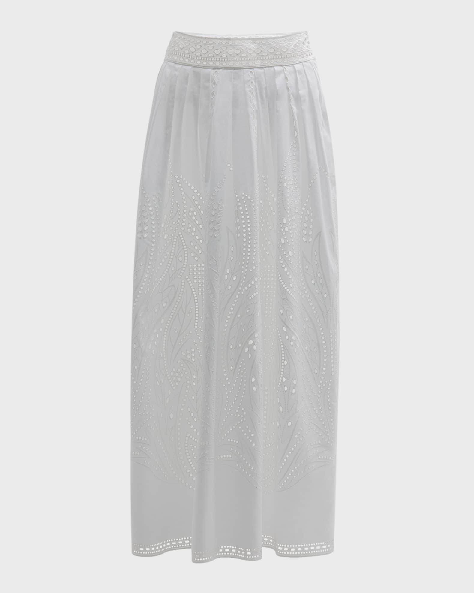 embroidered pleated midi skirt