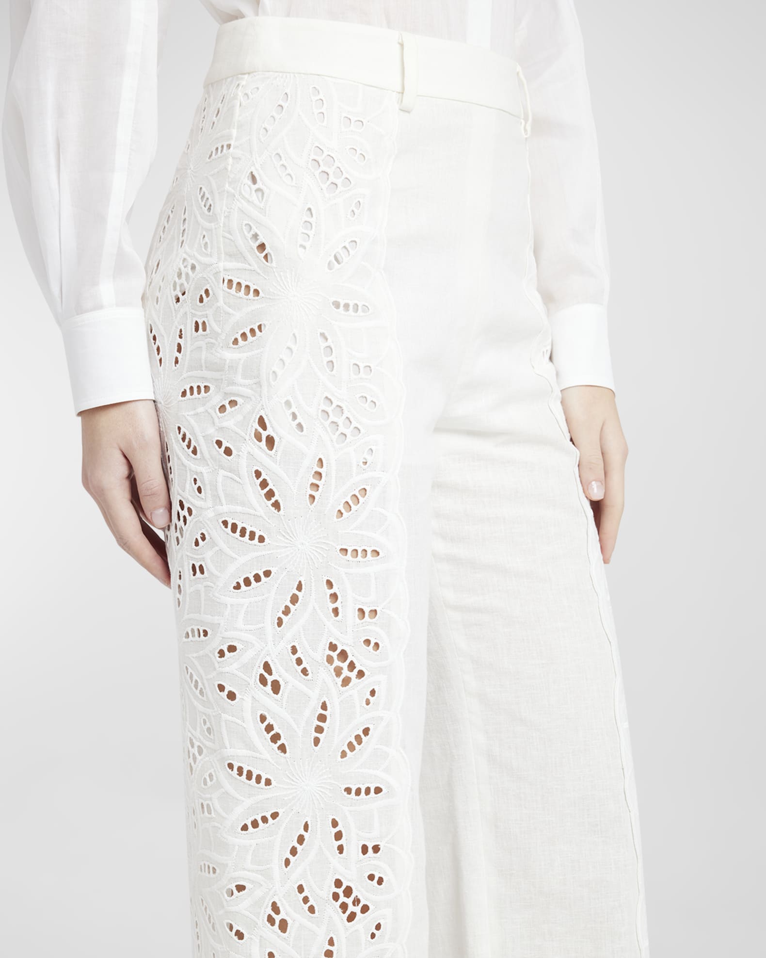 Lovelo Cream Eyelet Lace Straight Leg Cotton Pants