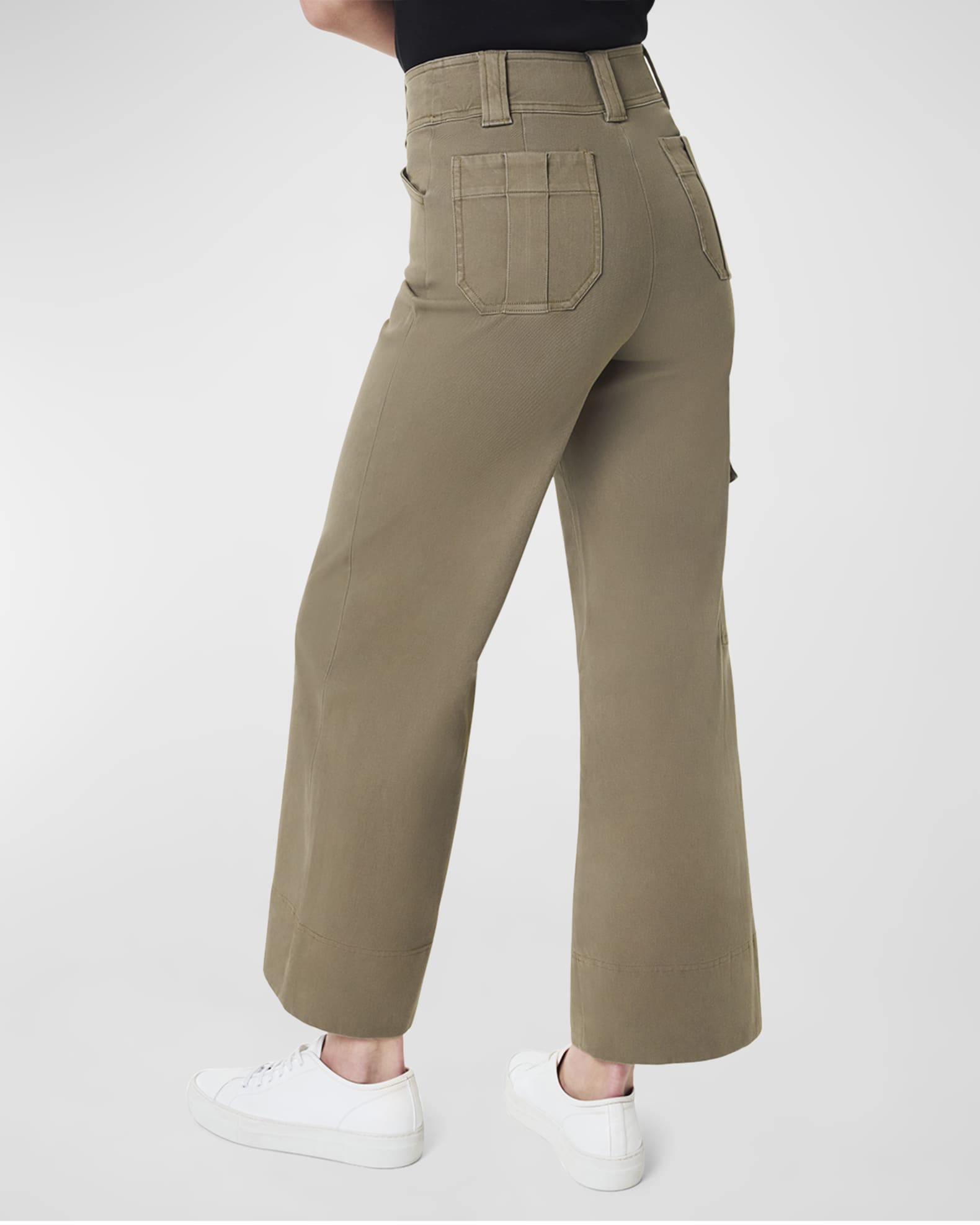 Buy SPANX Green Stretch Twill Cropped Wide Leg Trousers from Next