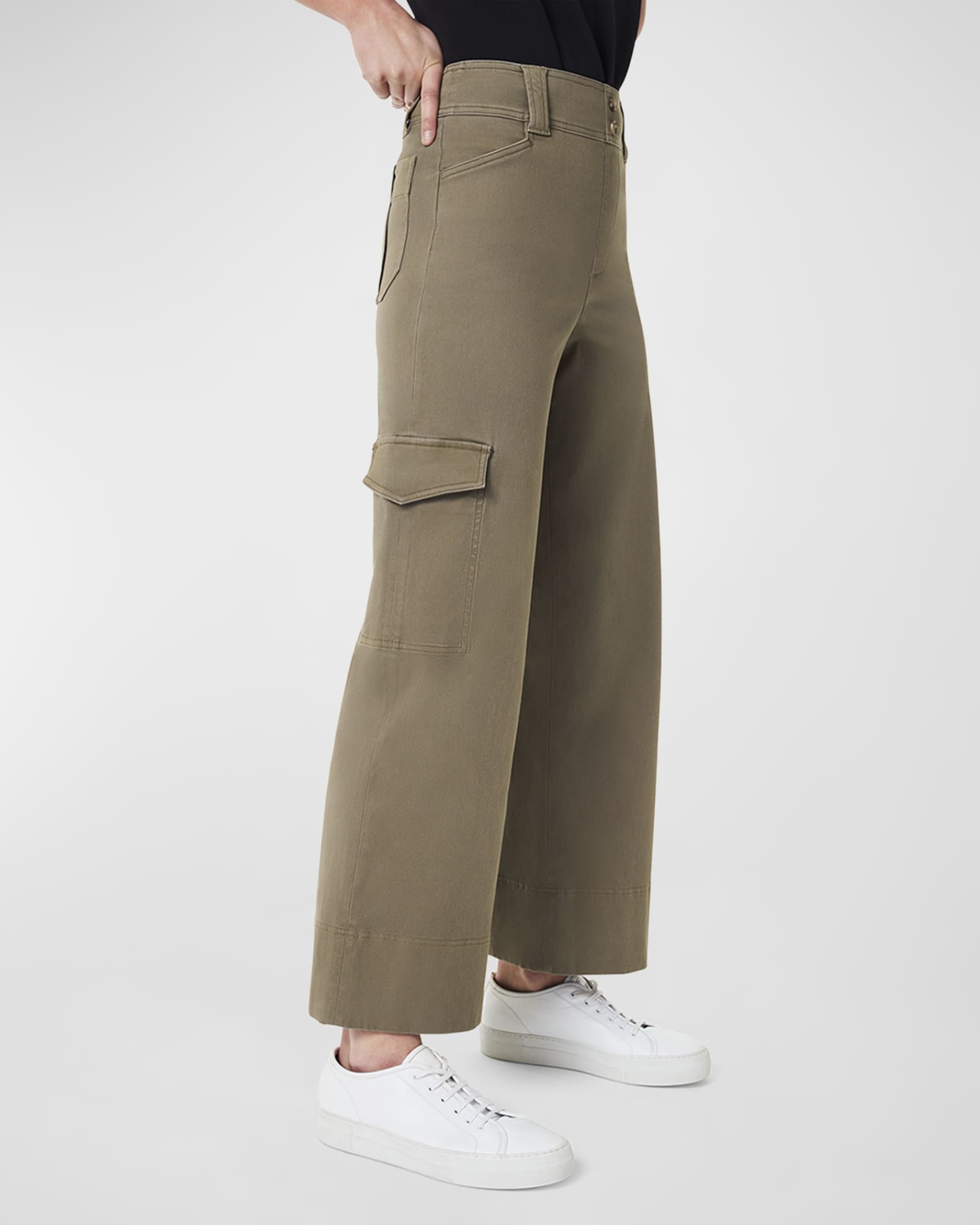 Plus Size - Crop Wide Leg Stretch Twill High Rise Patch Pocket