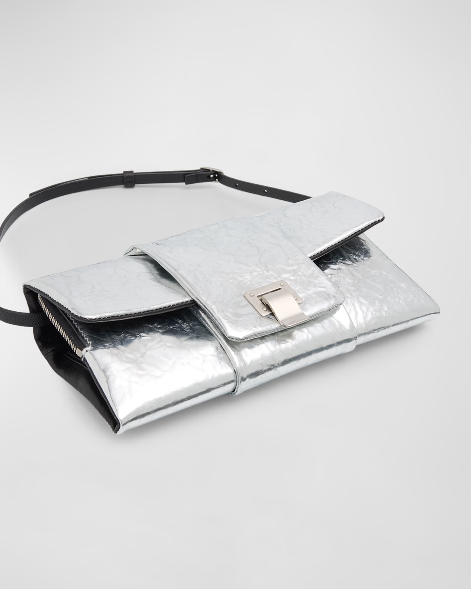 Proenza Schouler Flap Crinkled Metallic Leather Shoulder Bag
