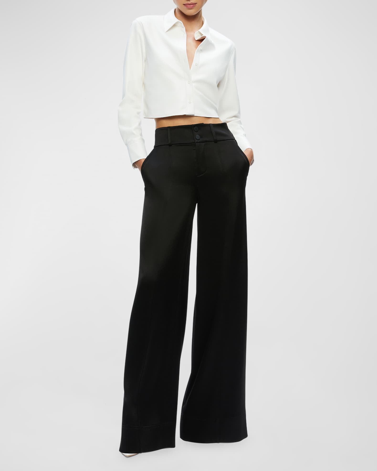 Leon Cropped Vegan Leather Button-Front Shirt  1