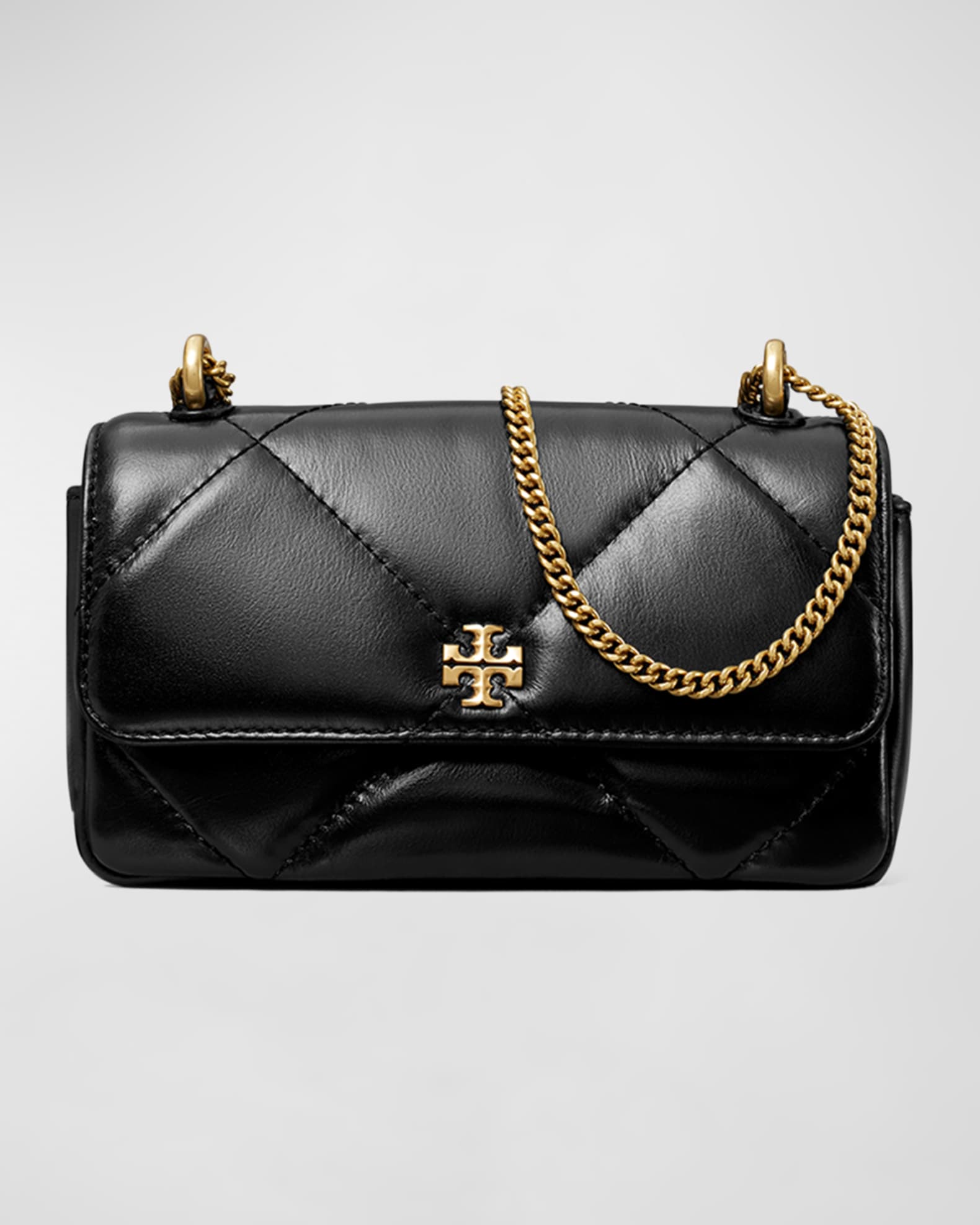 Tory Burch Mini Kira Diamond Quilted Leather Flap Bag Black