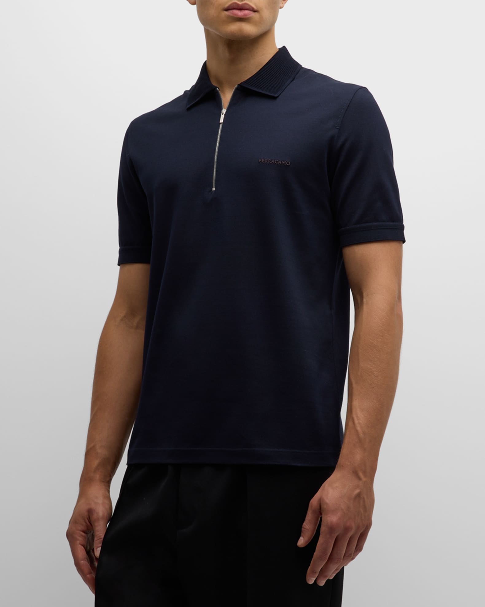 Ferragamo Men's Pique Zip Polo Shirt Neiman Marcus