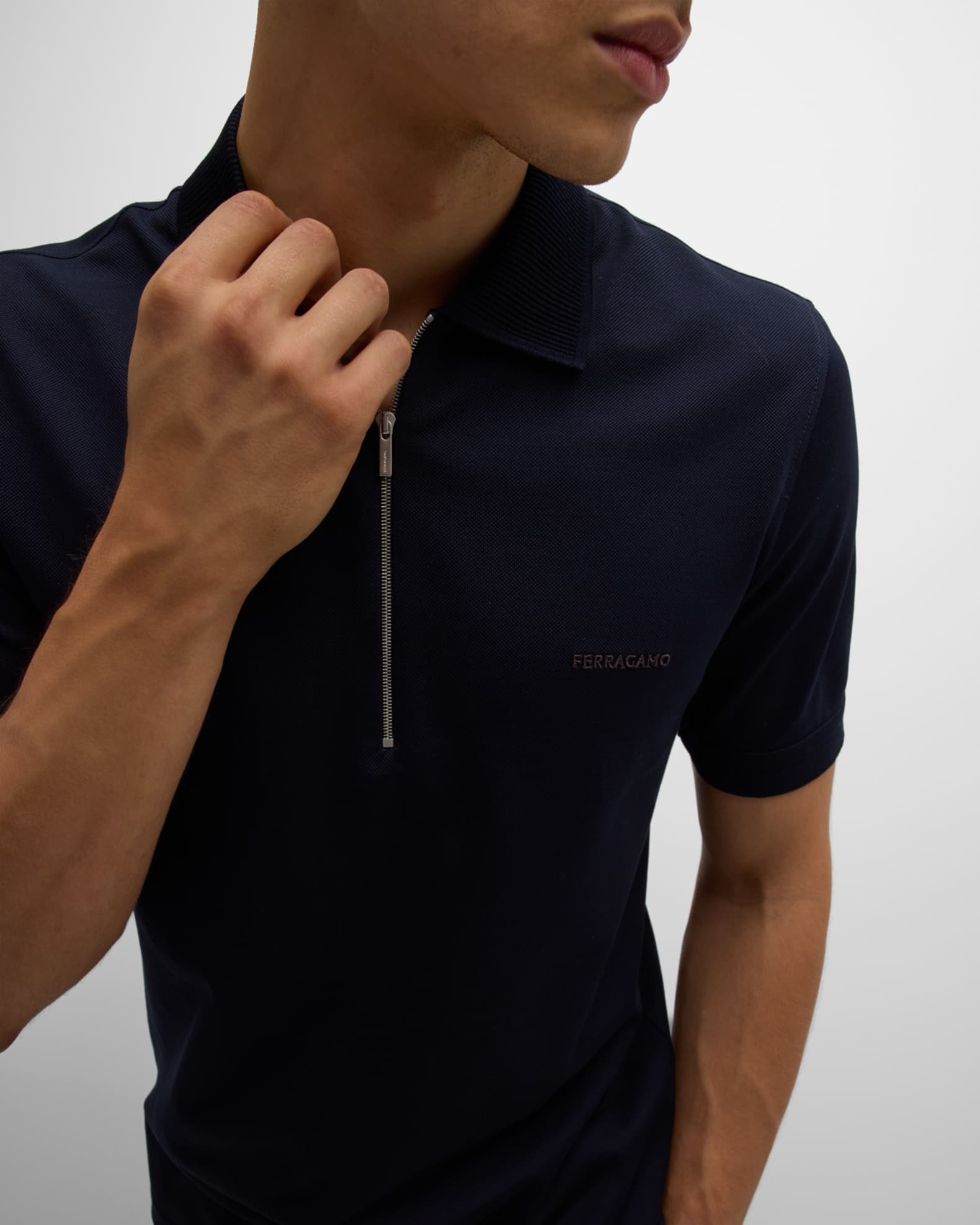 Asher Blocked Pique Zip Polo main image 1
