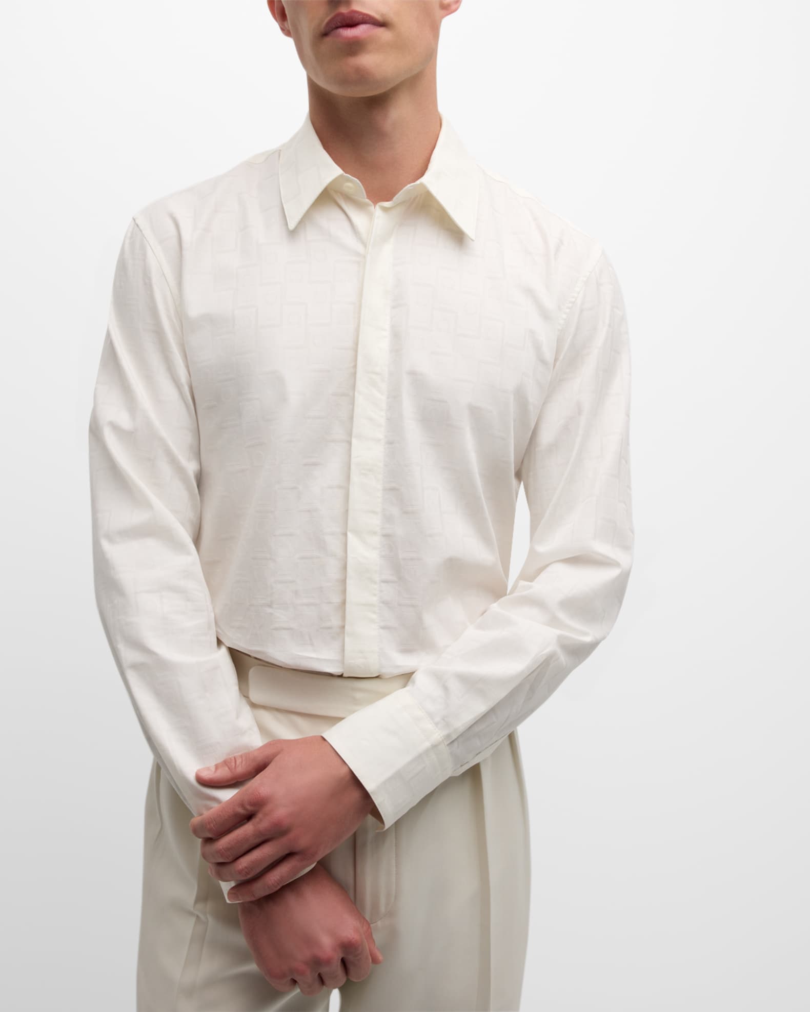Ferragamo Men's Monogram Jacquard Dress Shirt | Neiman Marcus