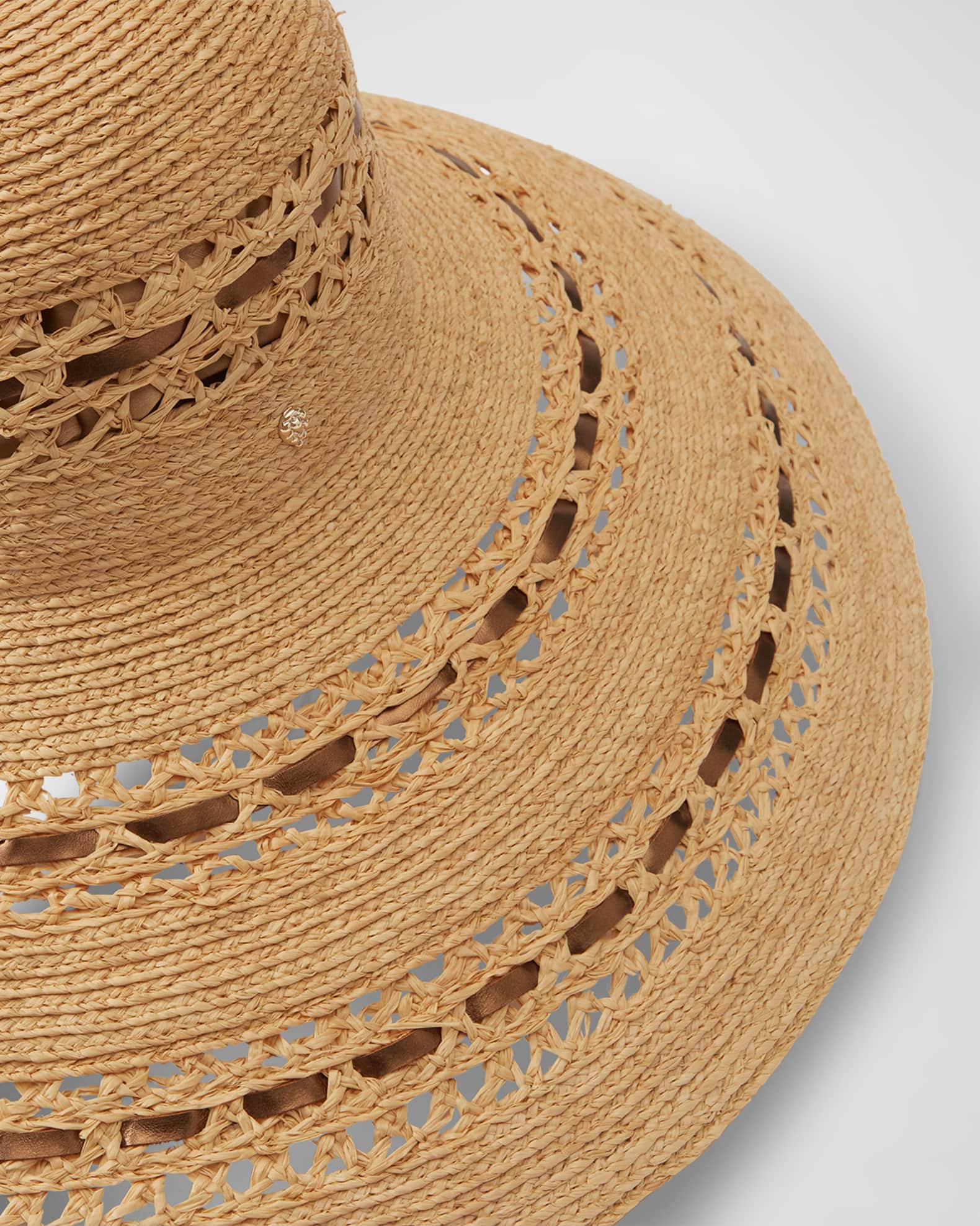 Helen Kaminski Metallic Leather & Raffia Large Brim Hat
