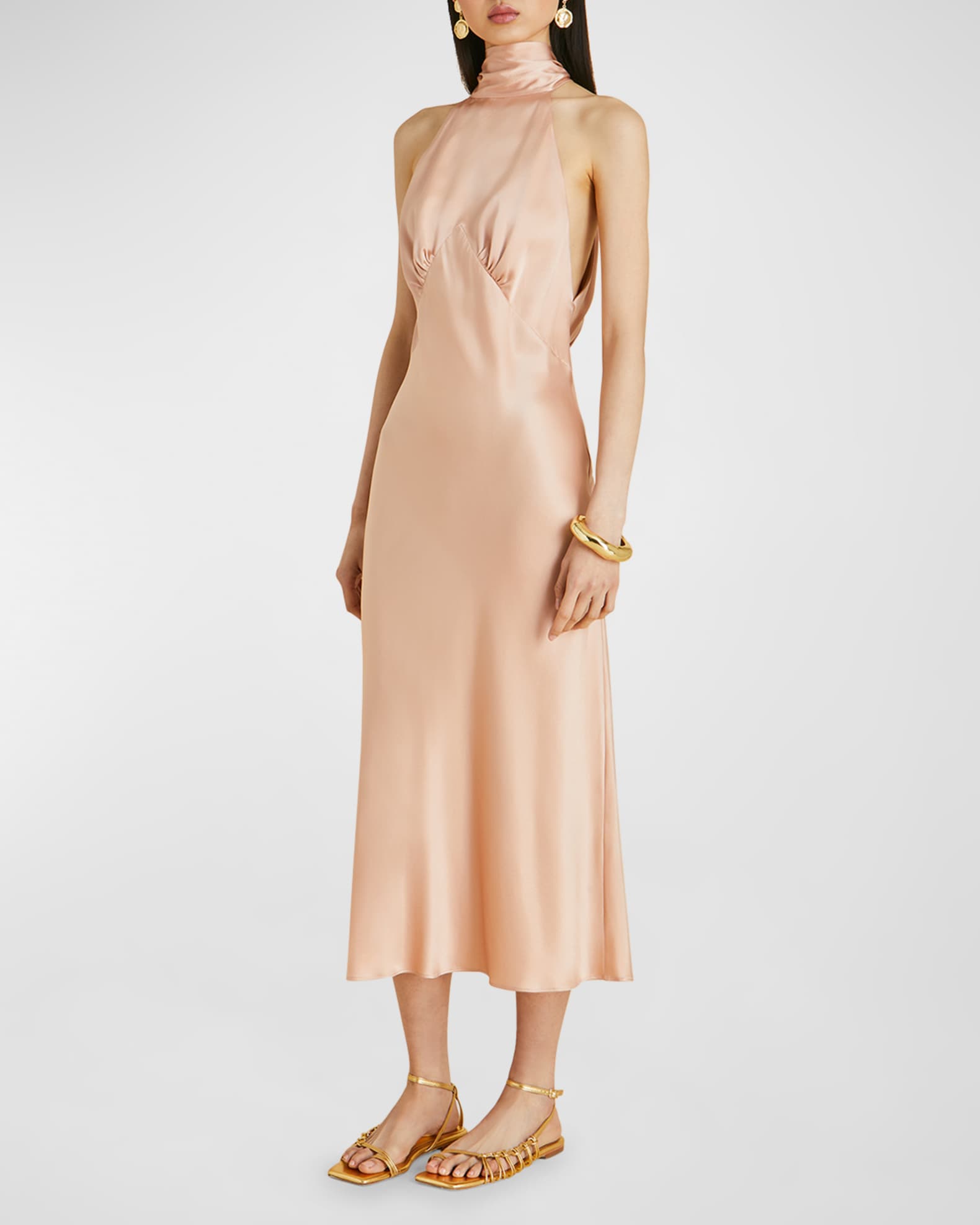 Greta Open Back Silk Halter Midi Dress