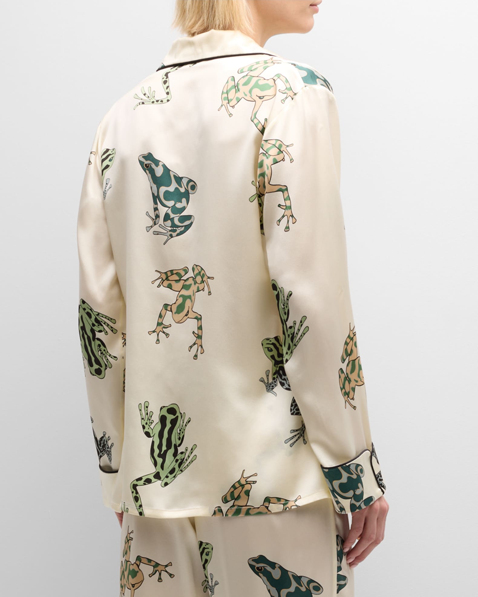 Olivia von Halle Lila Frog-Print Silk Satin Pajama Set | Neiman Marcus