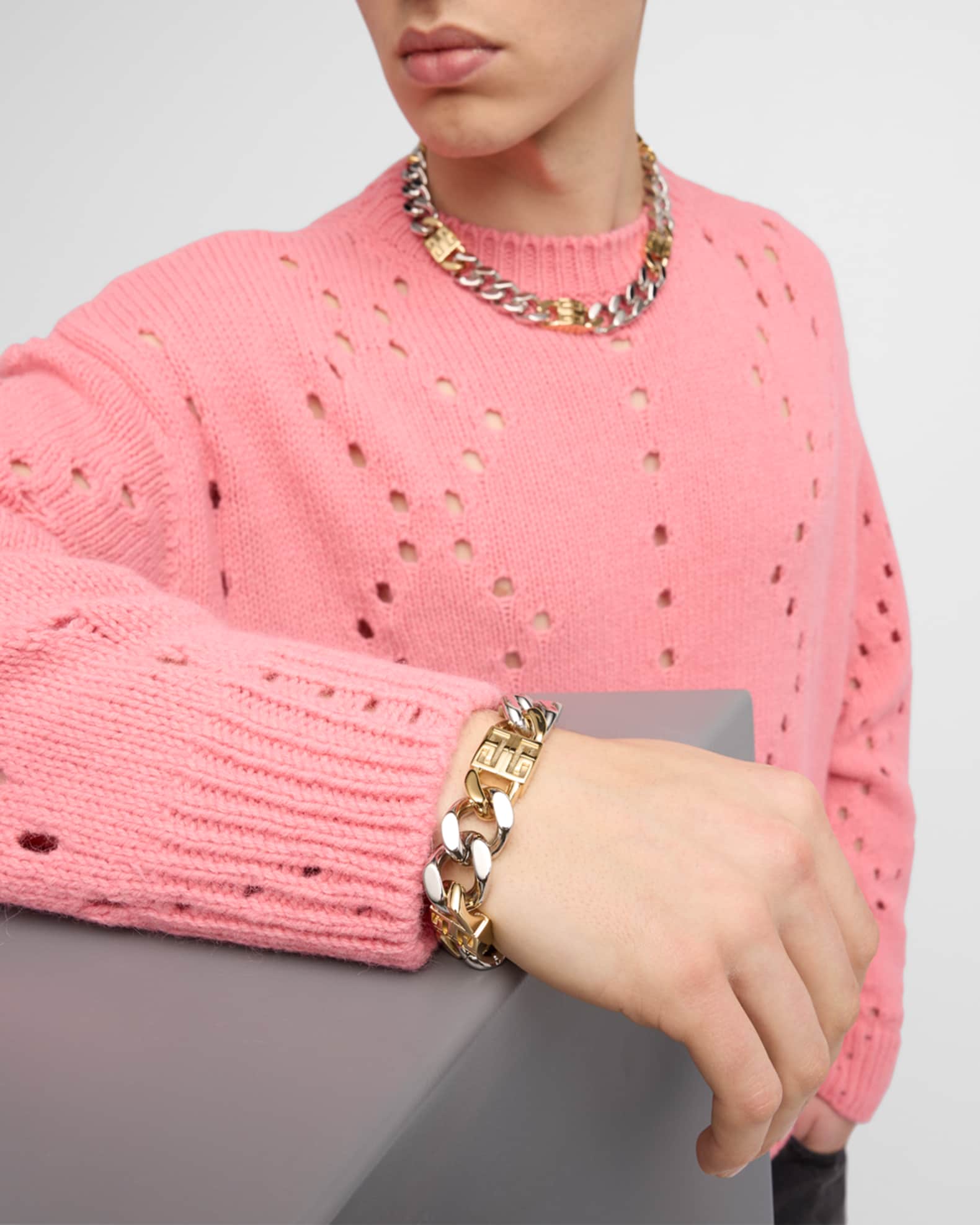 ブレスレット Celine Bracciale Rigido In Ottone Senza Nickel Con Firma Cel Triomphe Articulated Bracelet in Brass with Rhodium Finish