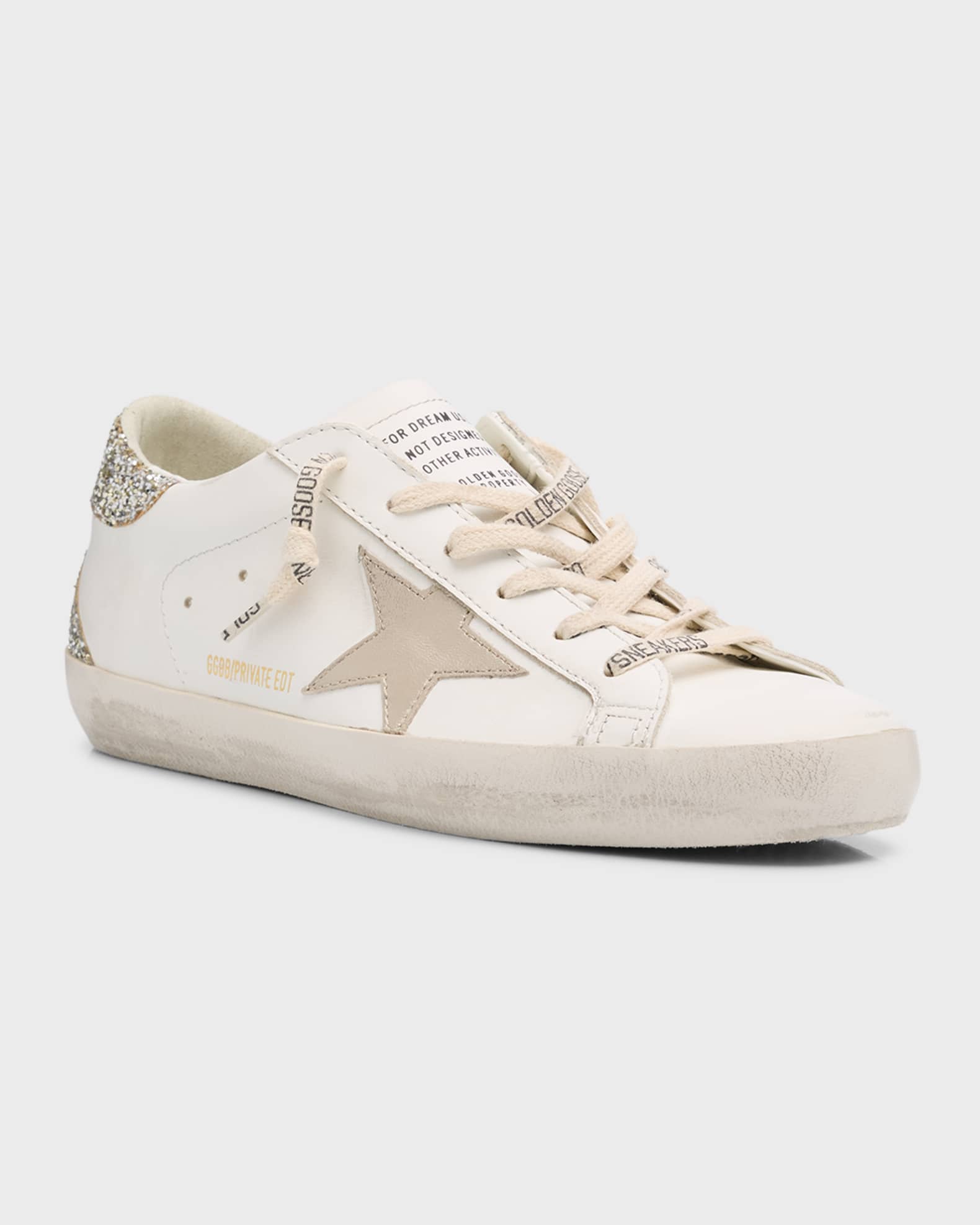Golden Goose Deluxe Brand Superstar Glitter Leather Low top Sneakers White Beige Platinum