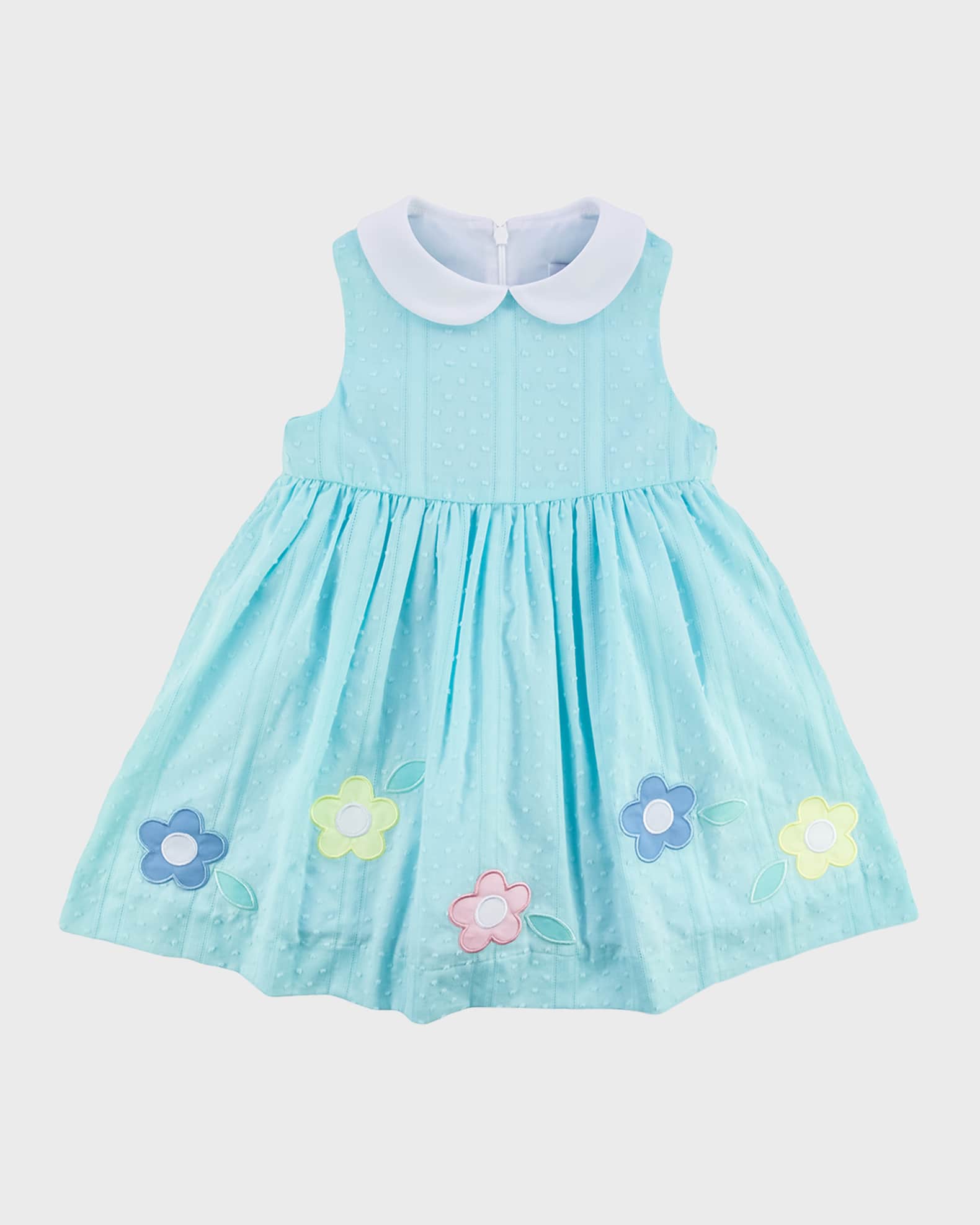 Florence Eiseman Girl's Flower Appliqué Sleeveless Swiss Dot Dress, Size 2-6