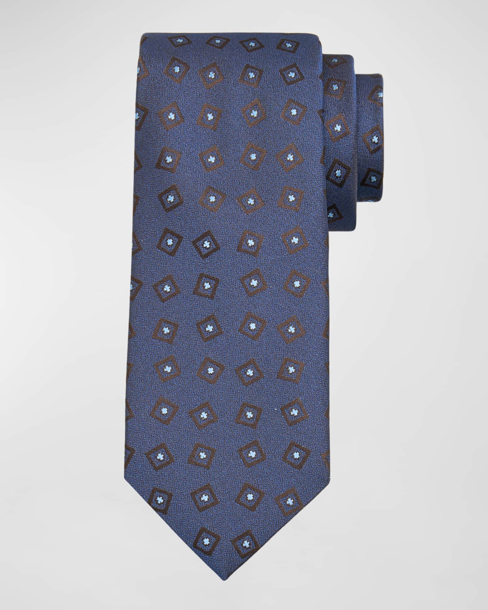 Men's Square-Print Silk Tie 0