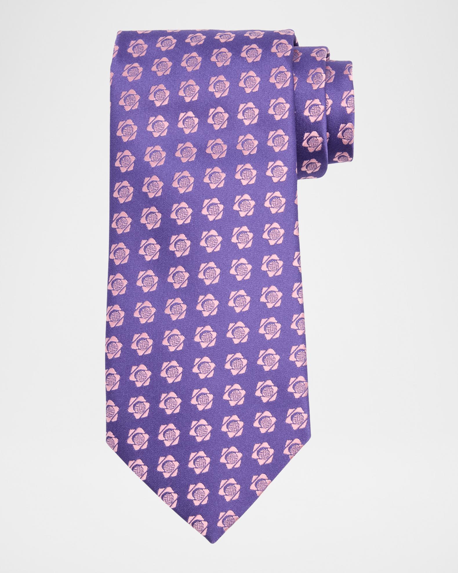 Handmade 100% Silk Floral Jacquard Woven Necktie – Classic Length, Men's, Adjustable (Floral Pattern)