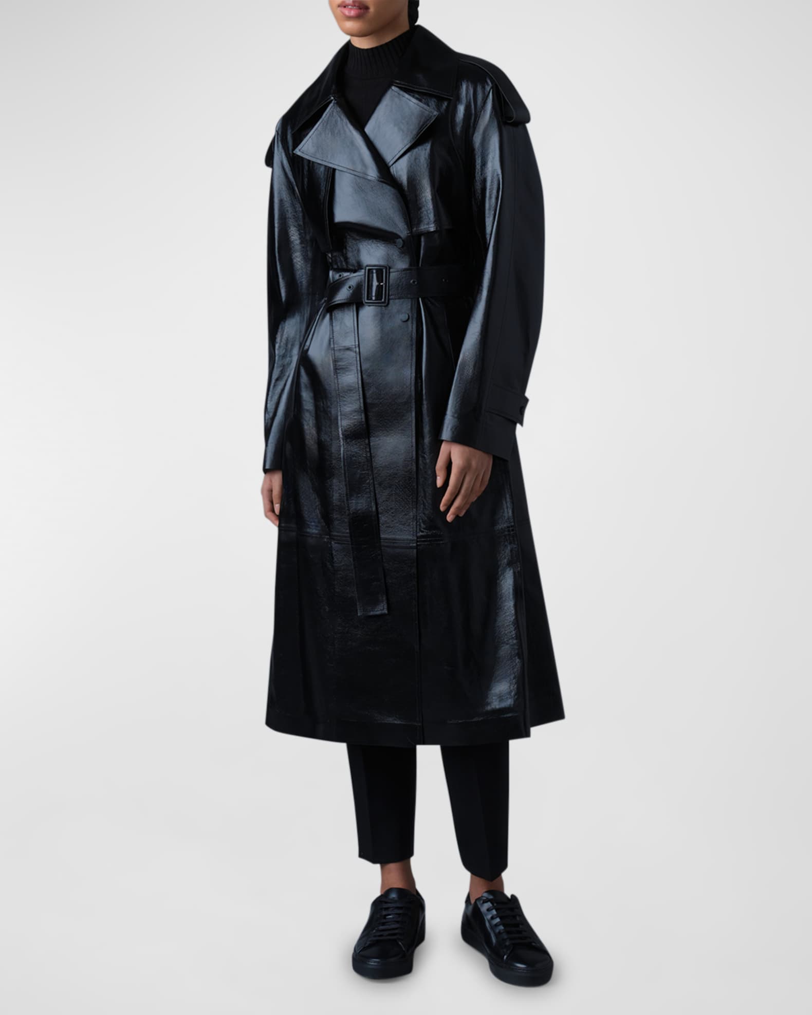 Carmela Belted Lambskin Leather Trench Coat