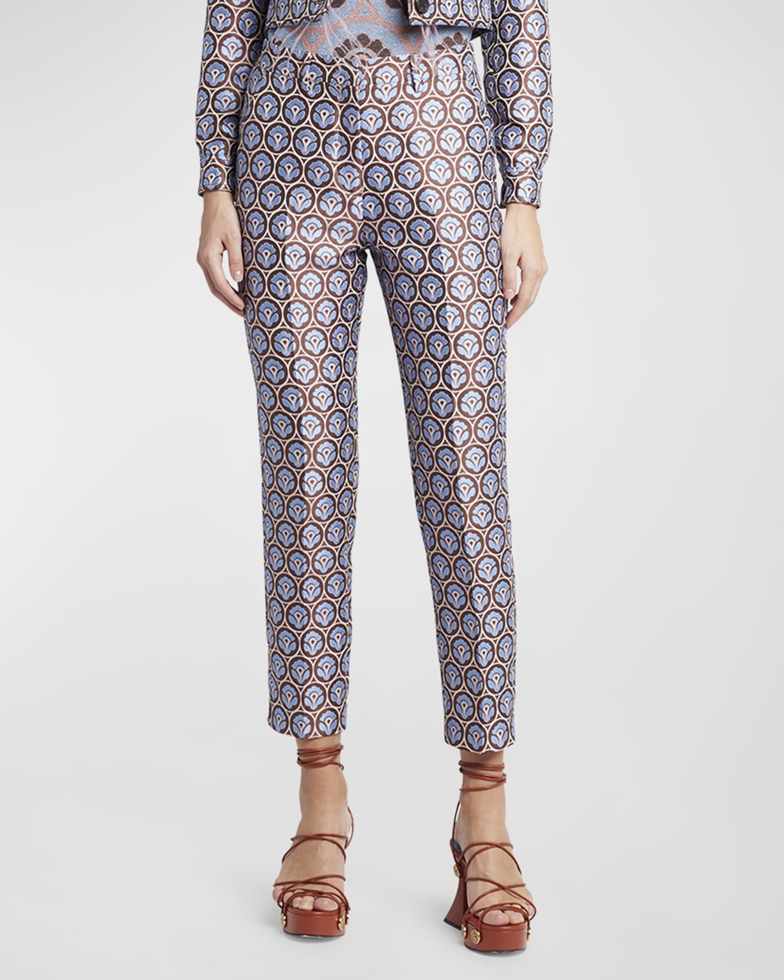Etro Mid-Rise Straight-Leg Ankle Brocade Trousers