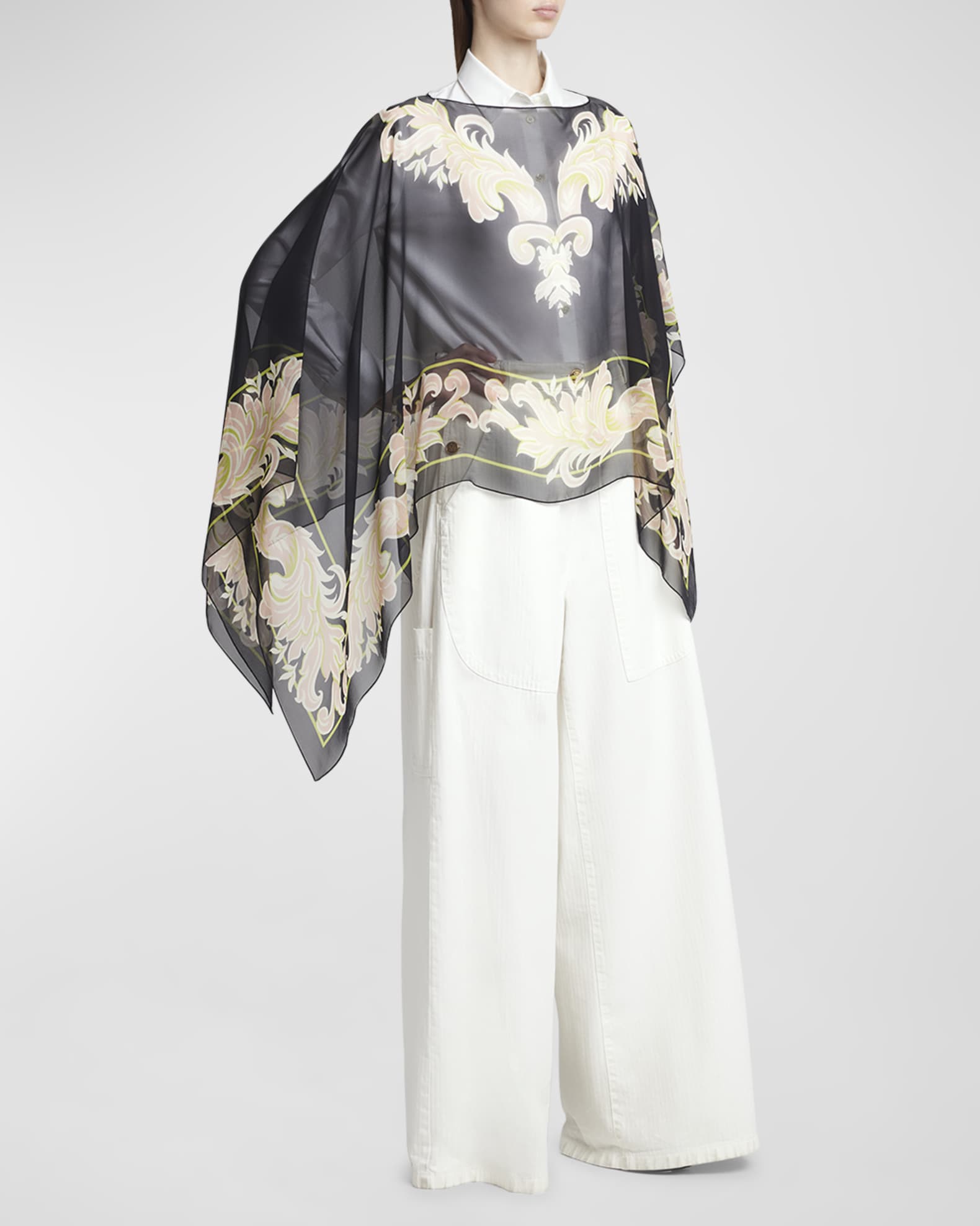 Etro Patterned Sheer Silk Poncho | Neiman Marcus
