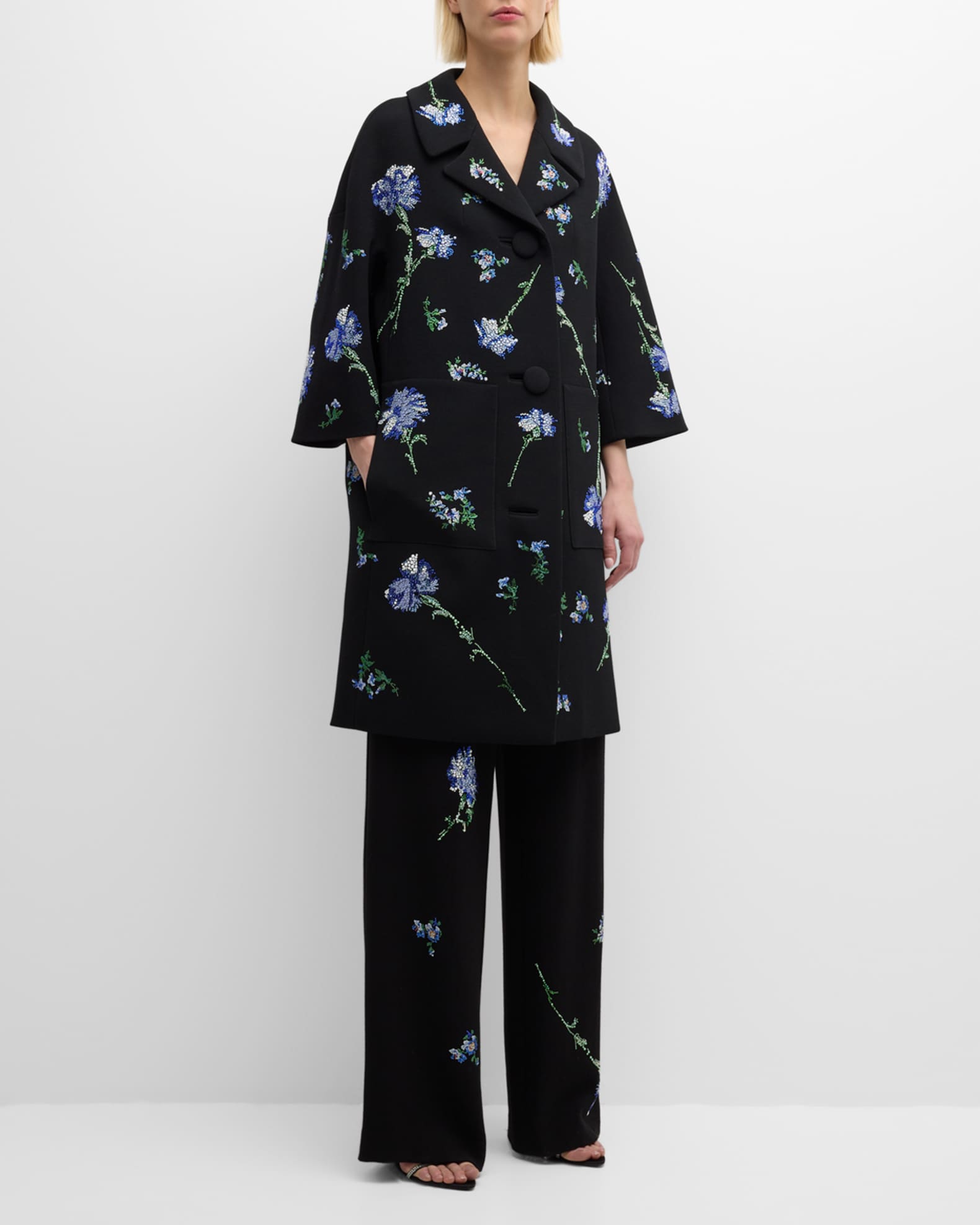 Cecil Beaton Top Coat with Blue Carnation Crystal Detail 1