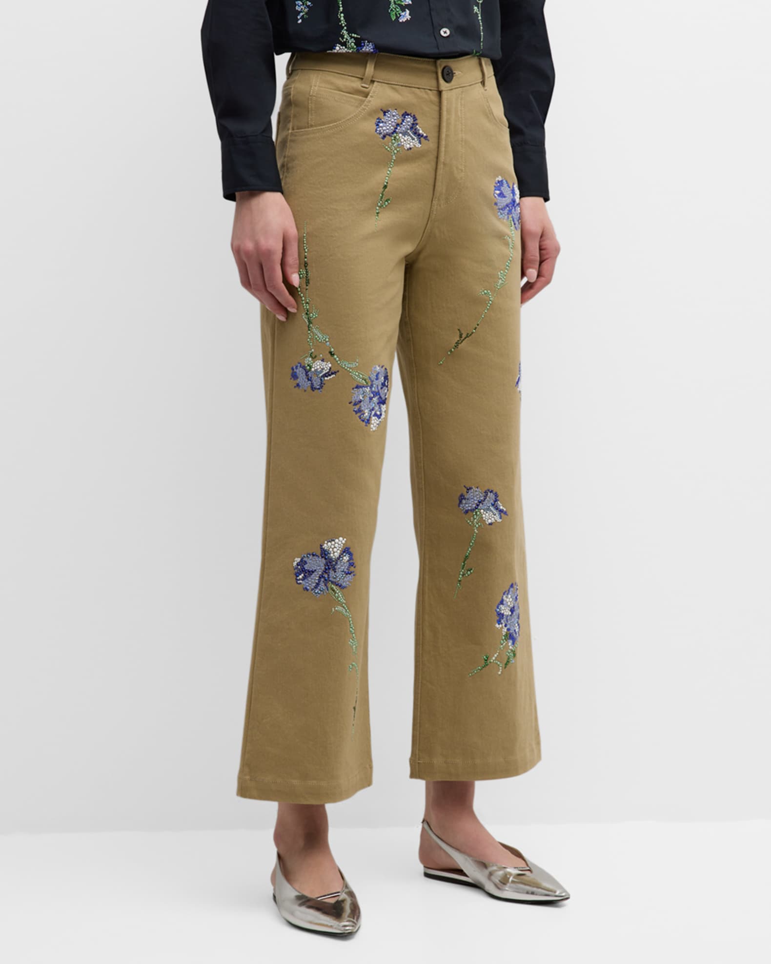 Cecil Beaton Blue Carnation Crystal Cropped Wide-Leg Pants 1